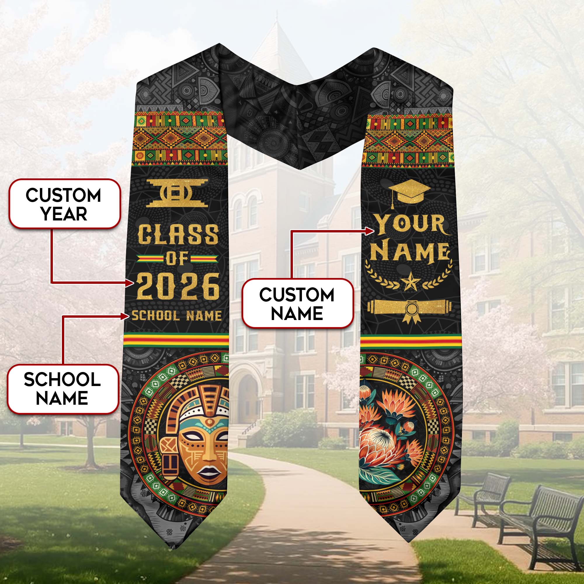 African Graduation Stole 2026, African American Flag Sash, African Graduation Sash