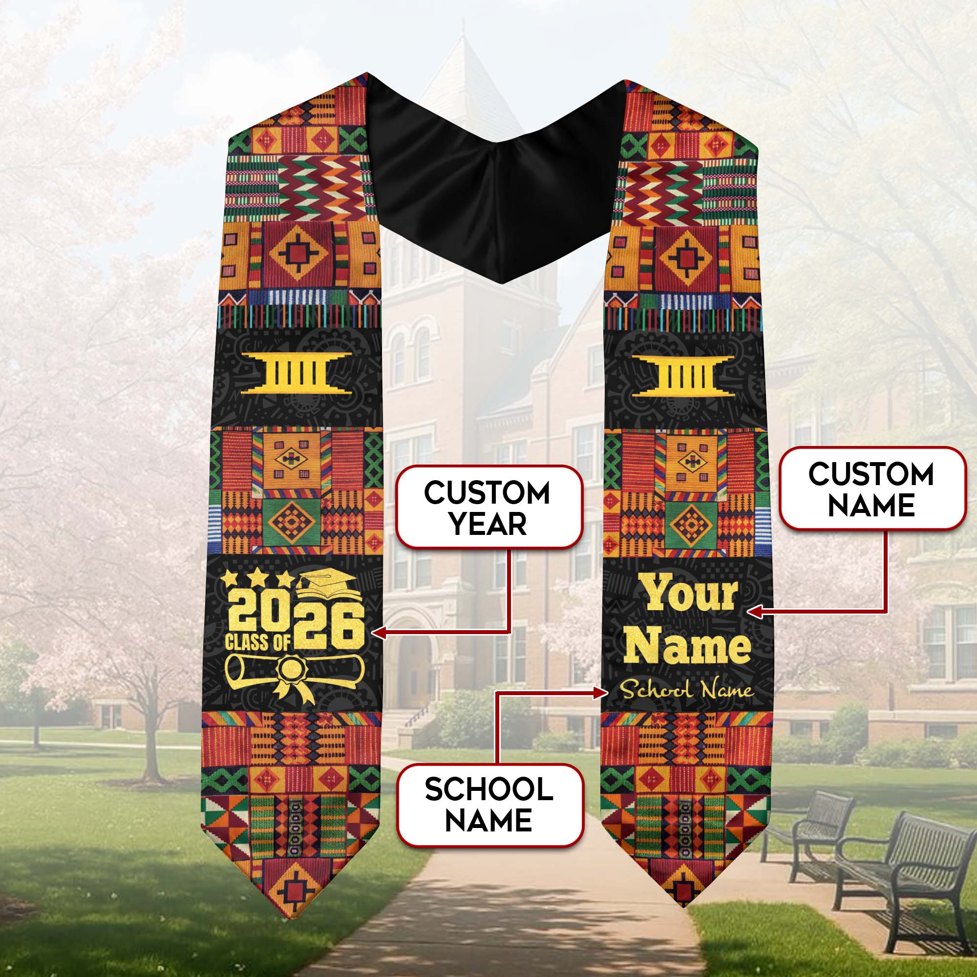 African American Flag Graduation Stole 2026, African Sash, African Graduation Stole