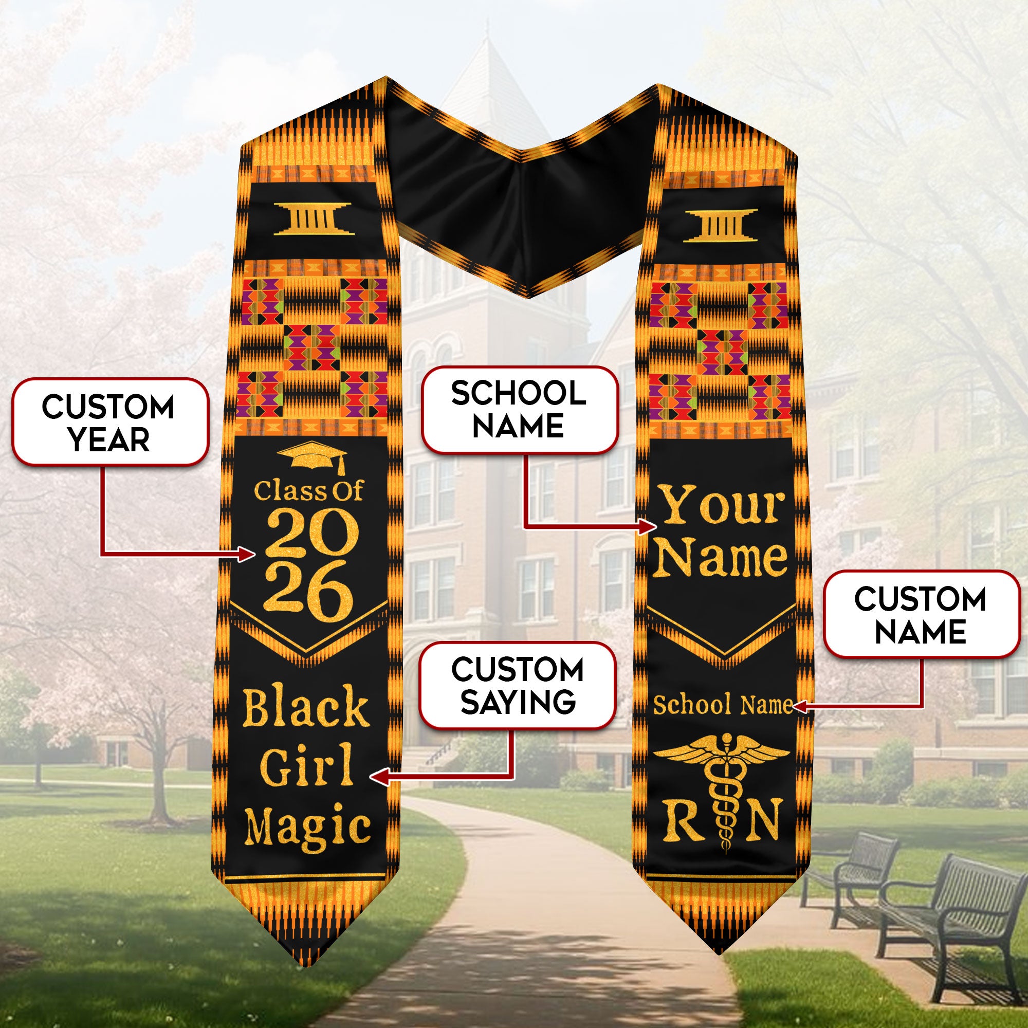 Customized African BSN Nursing Graduation Stole, RN Nurse Ceremony Sash 2026