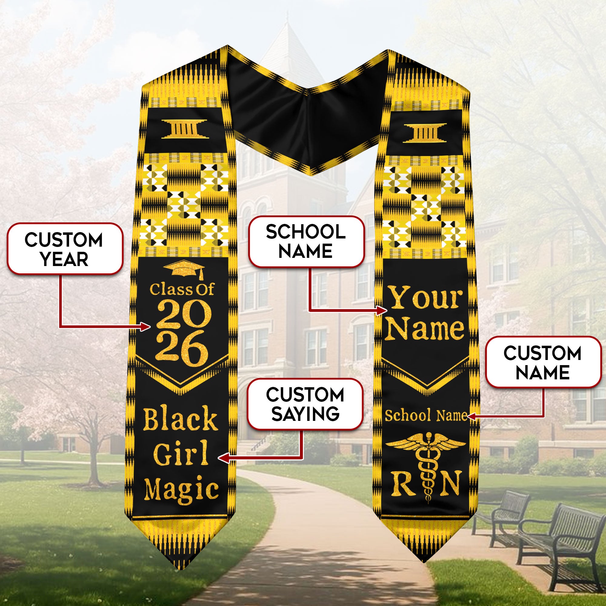 Customized African Nursing Graduation Stole, Professional RN BSN Sash 2026