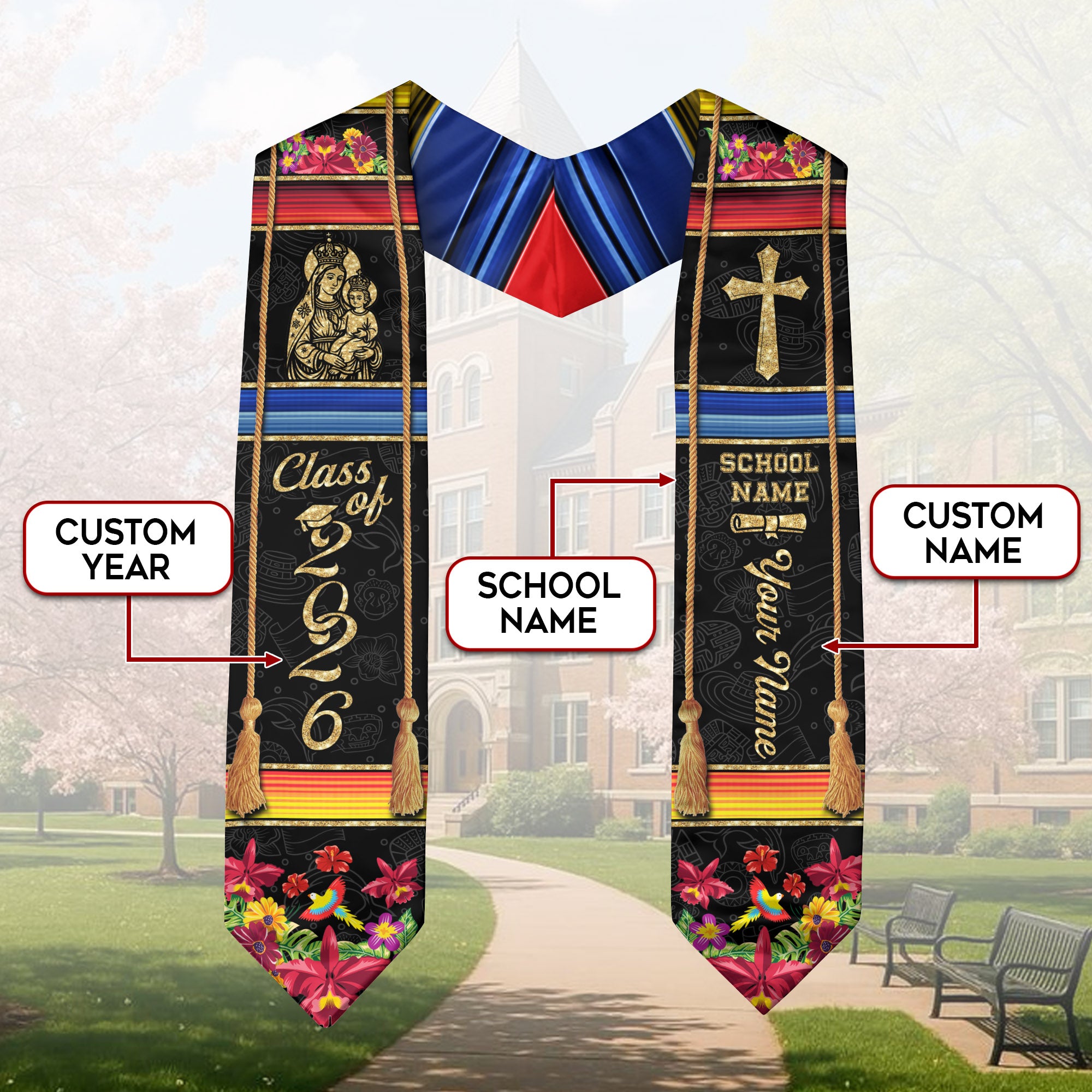 Colombian Flag Graduation Stole 2026, Colombia Sash for Grads, Personalized Trim Option