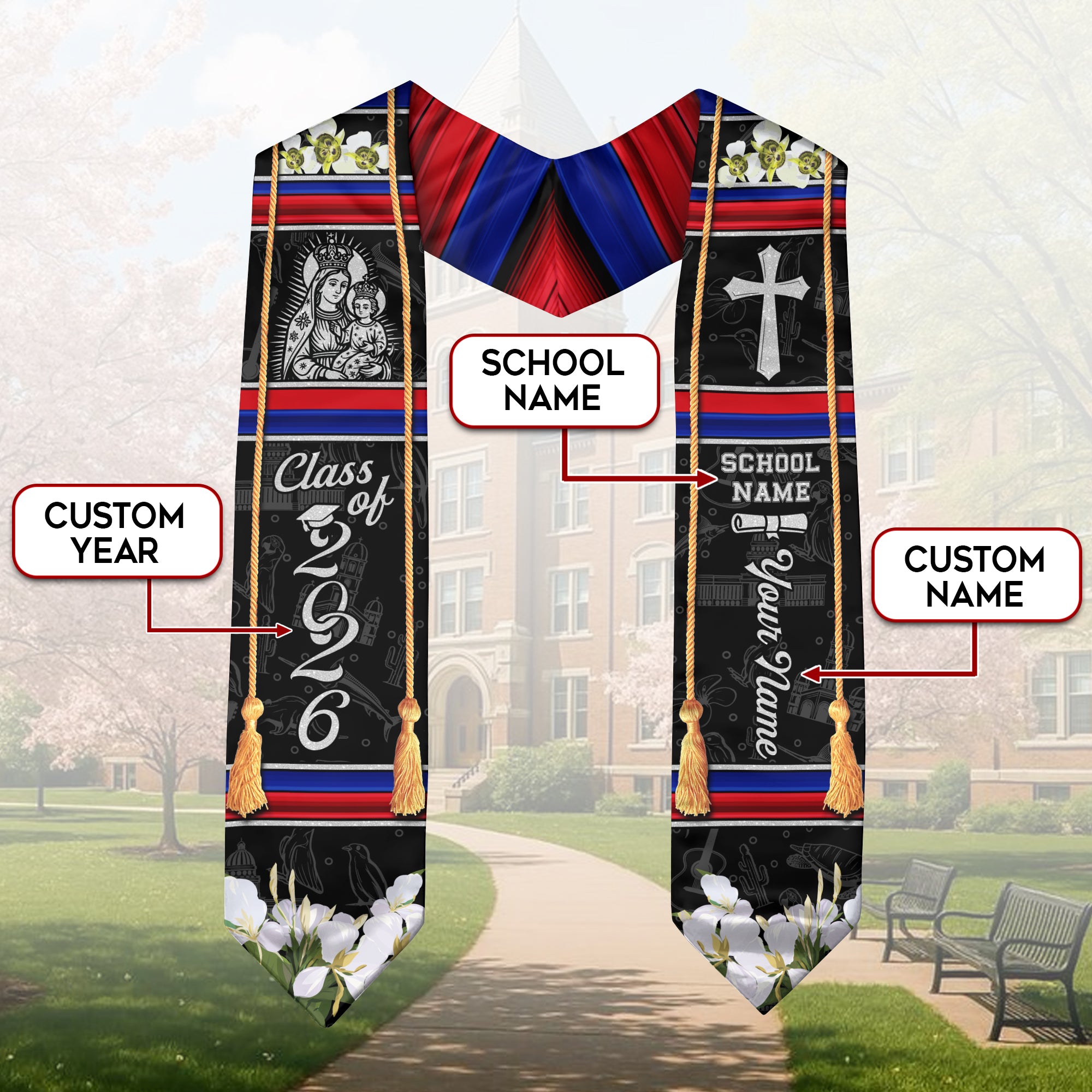 Cuba Graduation Stole 2026, Cuban Flag Sash, Tailored Detail for Class of 2026 Grads