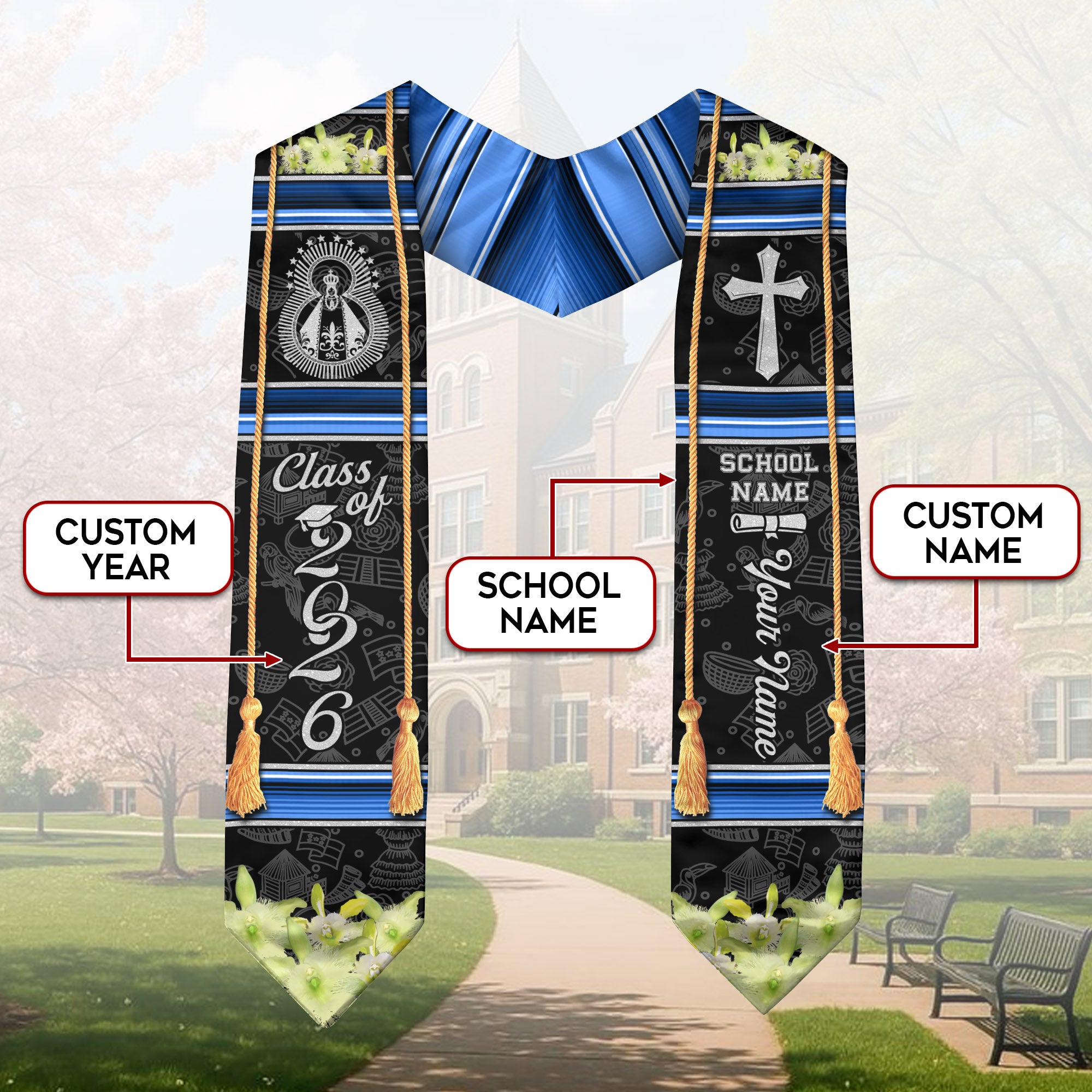 Honduran Flag Graduation Stole 2026, Honduras Sash for Grads, Personalized Trim Option