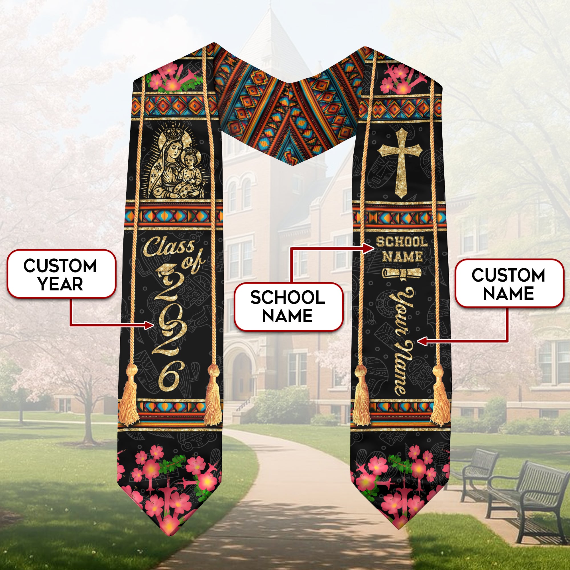 Peruvian Flag Graduation Stole 2026, Peru Sash for Grads, Personalized Trim Option 2026