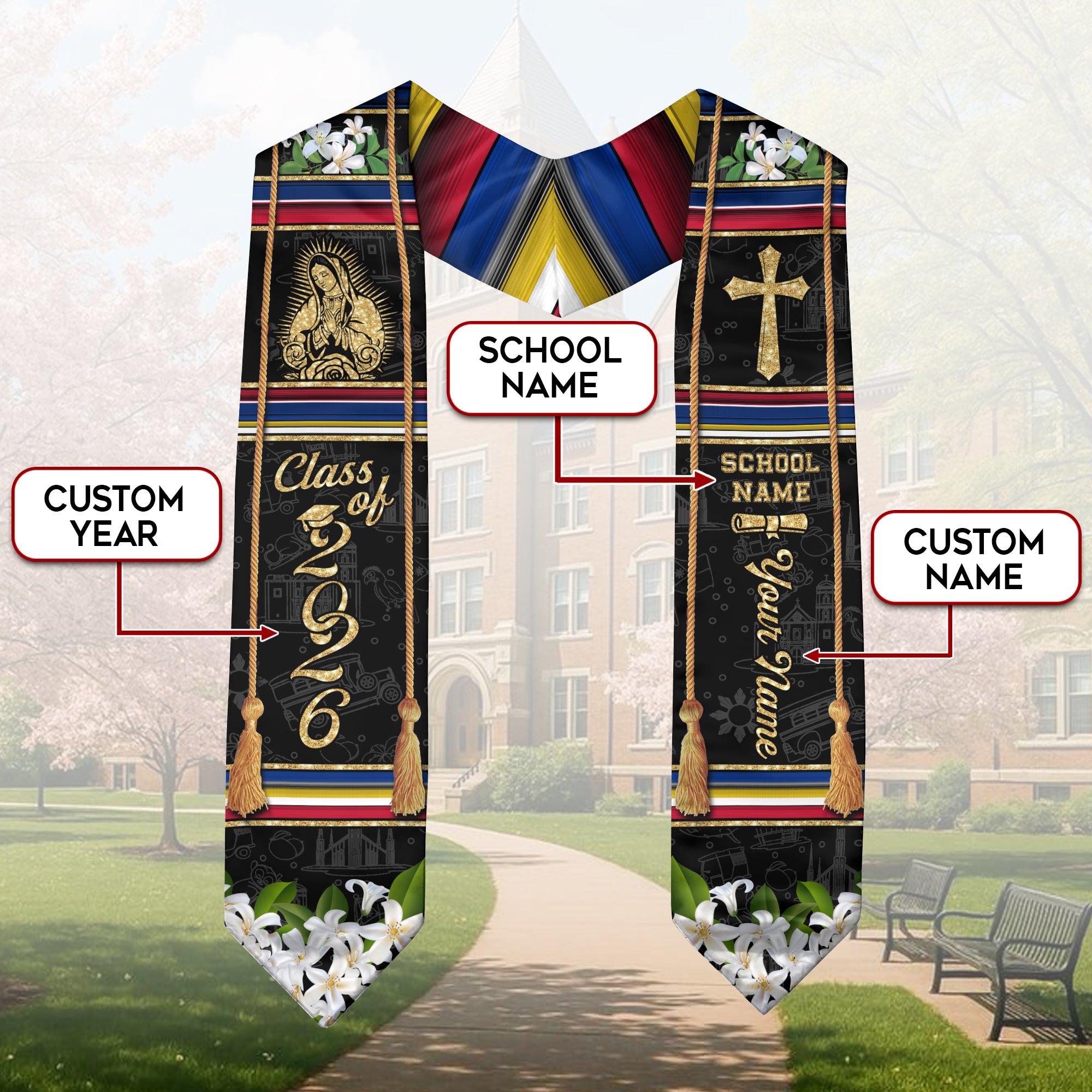 Philippines Graduation Stole 2026, Filipino Flag Sash, Signature Finish for Class of 2026