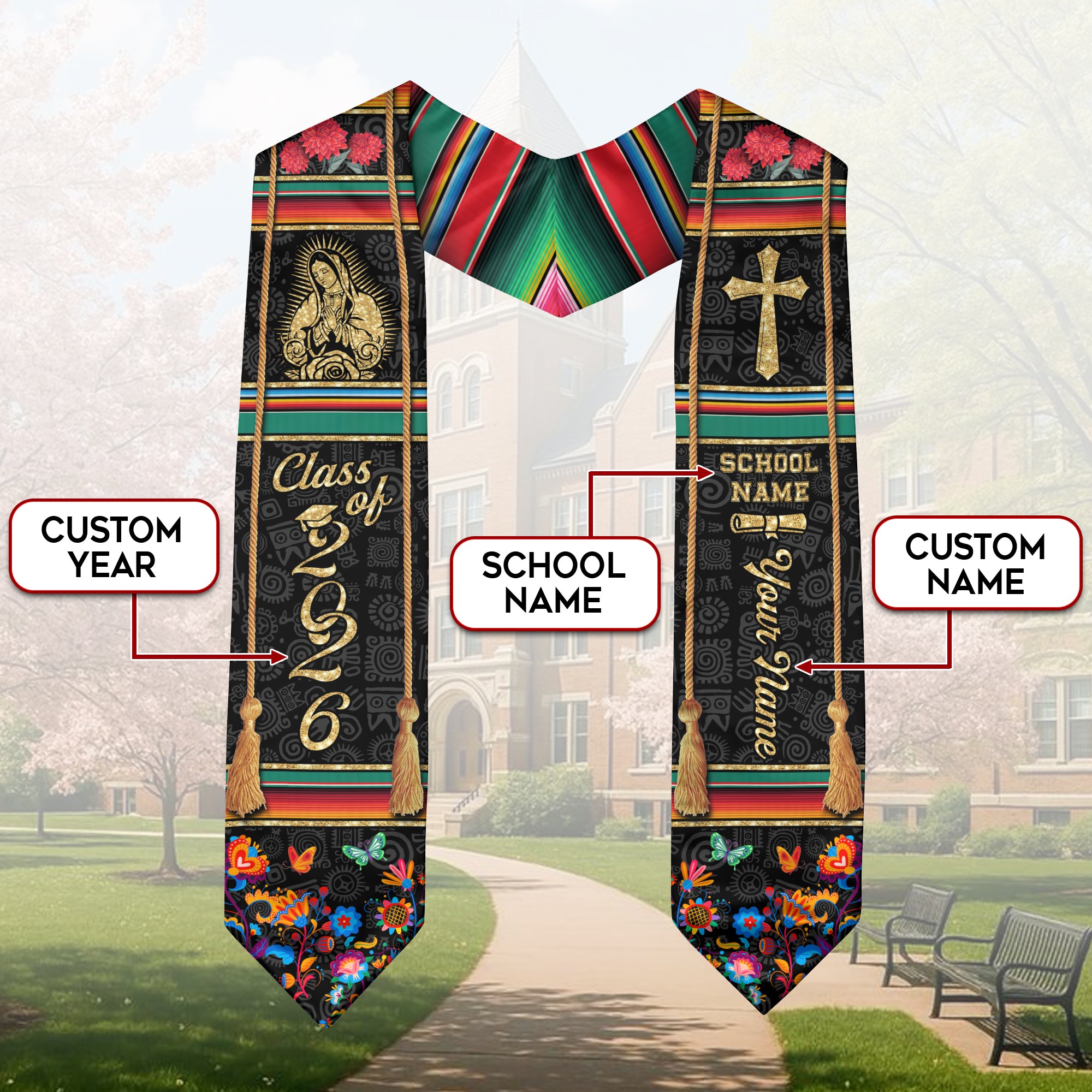 Mexican Graduation Stole 2026, Mexican American Flag Sash, Mexico Stole Custom