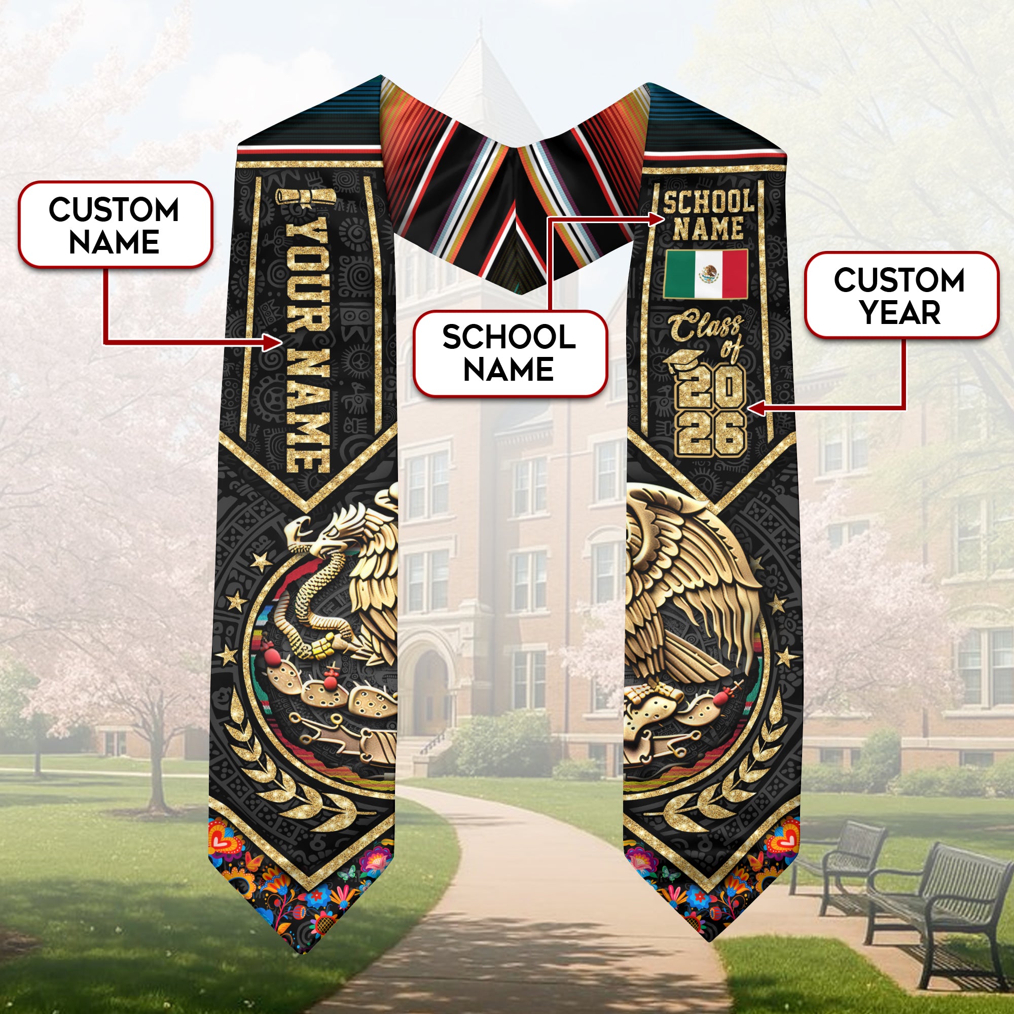 Mexican Graduation Sash 2026, Mexico Graduation Stole, Mexican American Flag