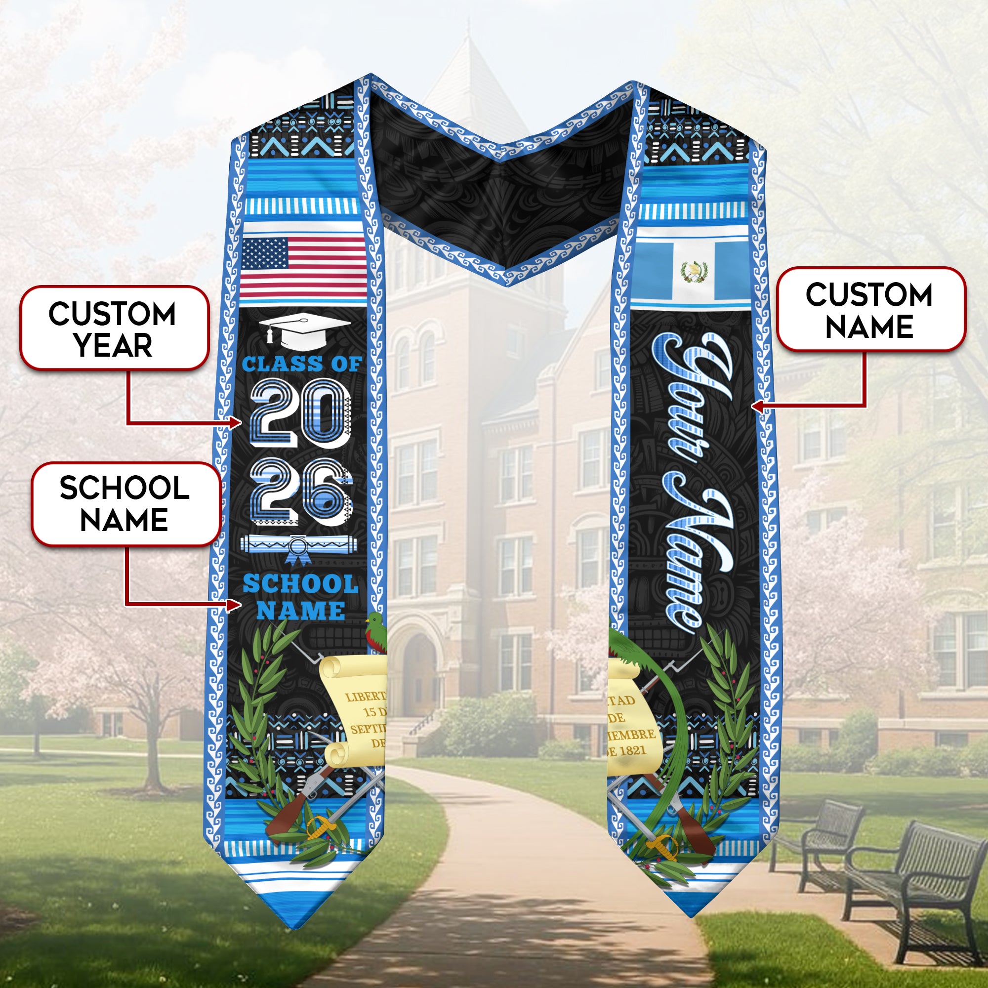 Guatemala Graduation Stole 2026, Guatemalan Flag Sash, Bespoke Touch for Class of 2026