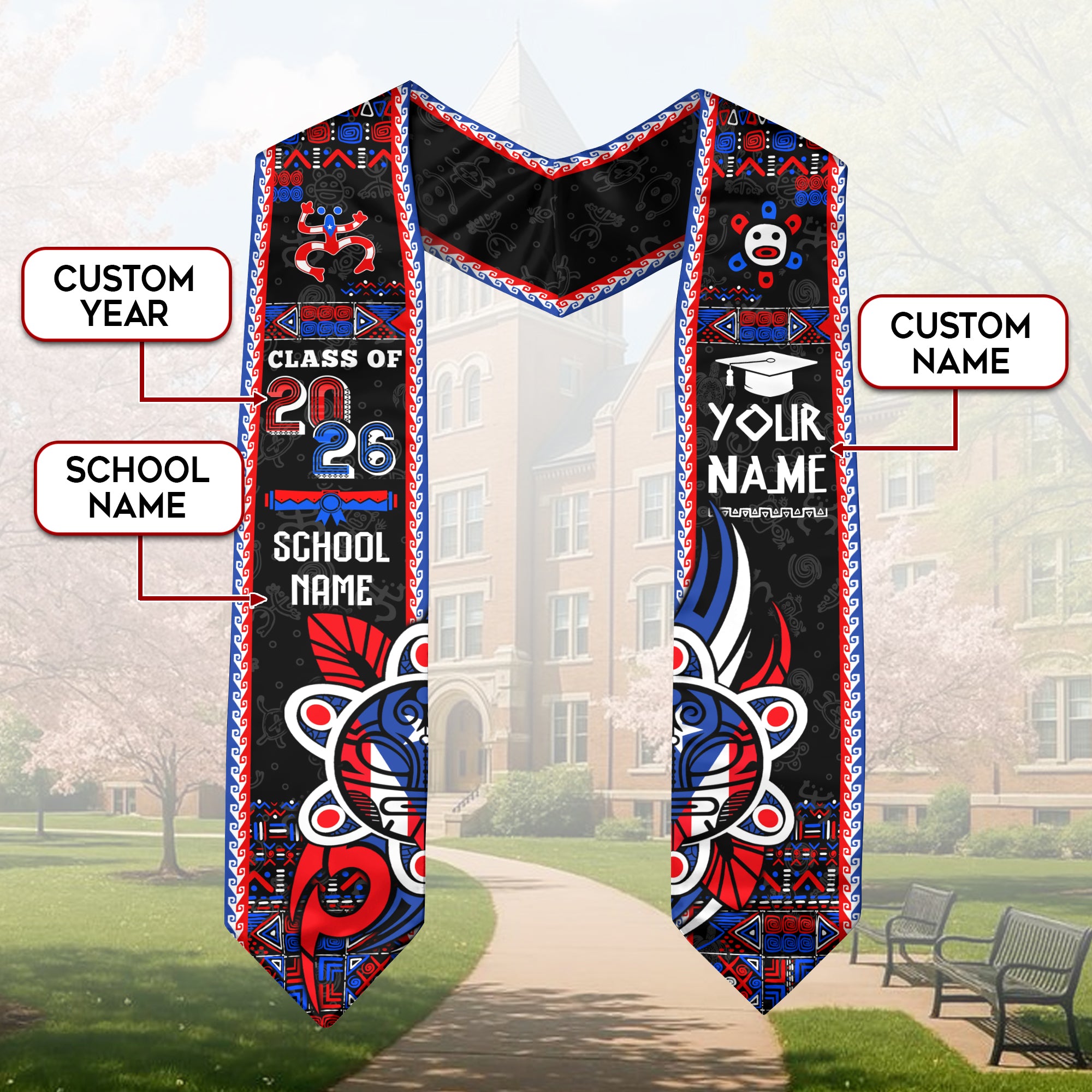 Puerto Rico Graduation Stole 2026, Puerto Rican Flag Sash, Tailored Detail for Class of 2026
