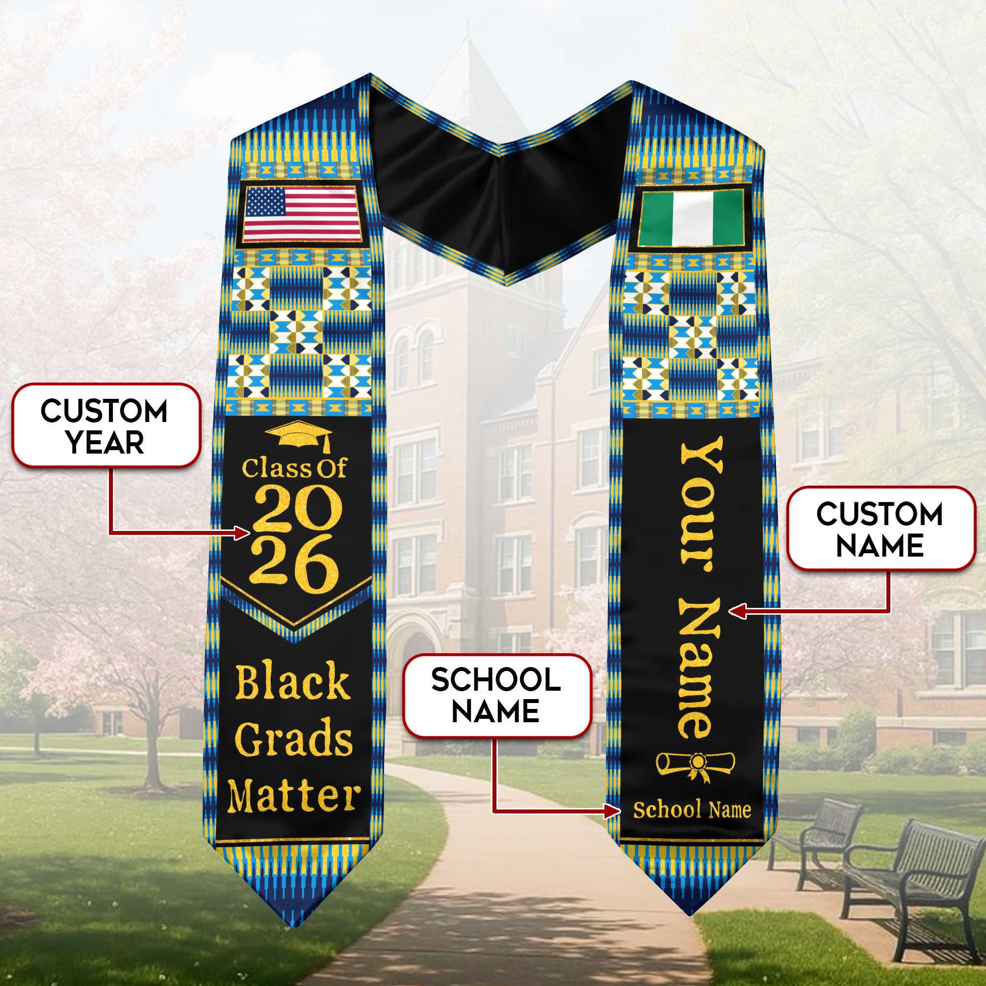 Customized Nigeria Graduation Stole Featuring Nigerian Flag Heritage Style, Graduation Sash for Class of 2026
