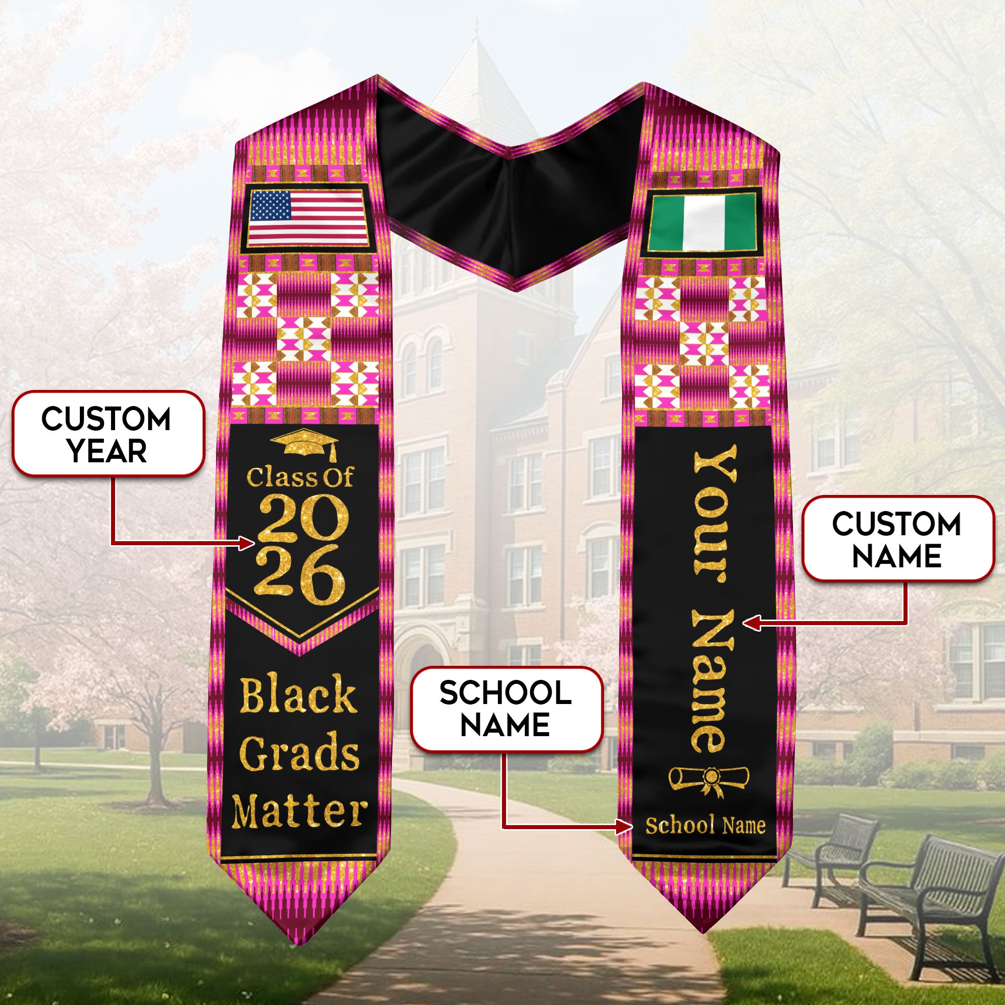 Customized Nigeria Graduation Stole Showcasing Traditional Flag Colors, Graduation Sash for 2026