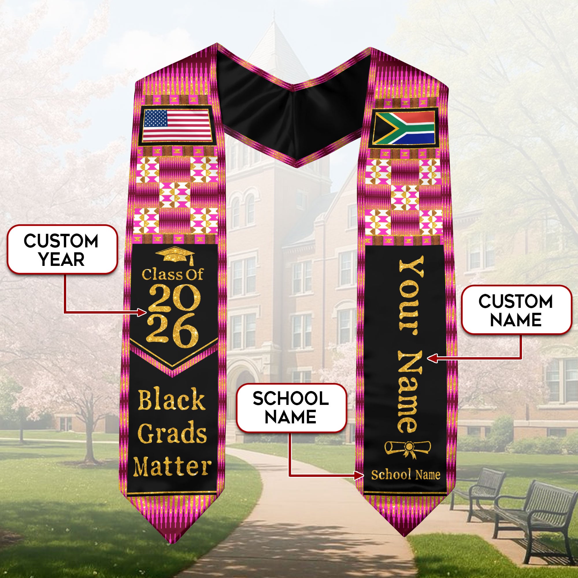 Customized South African Graduation Stole Showcasing National Flag Colors, Graduation Sash 2026