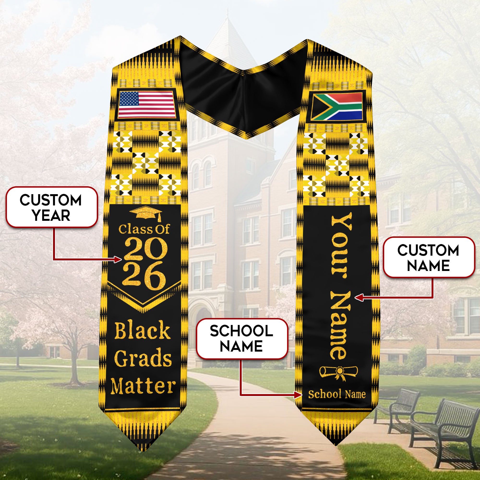 Customized South Africa Graduation Stole Highlighting Flag Identity Design, Graduation Sash for 2026
