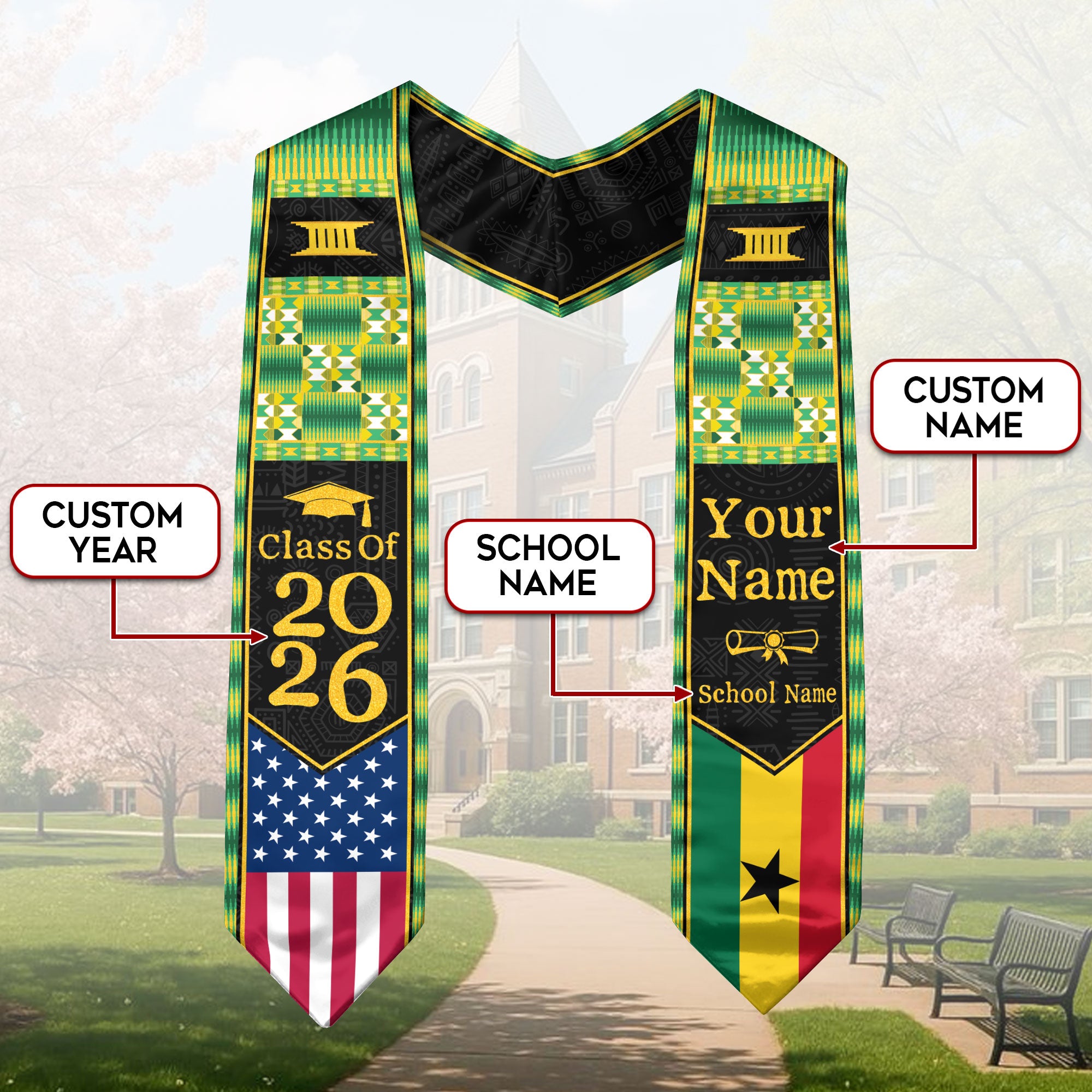 Customized Graduation Stole Ghana with National Flag Inspired Style, Graduation Sash 2026