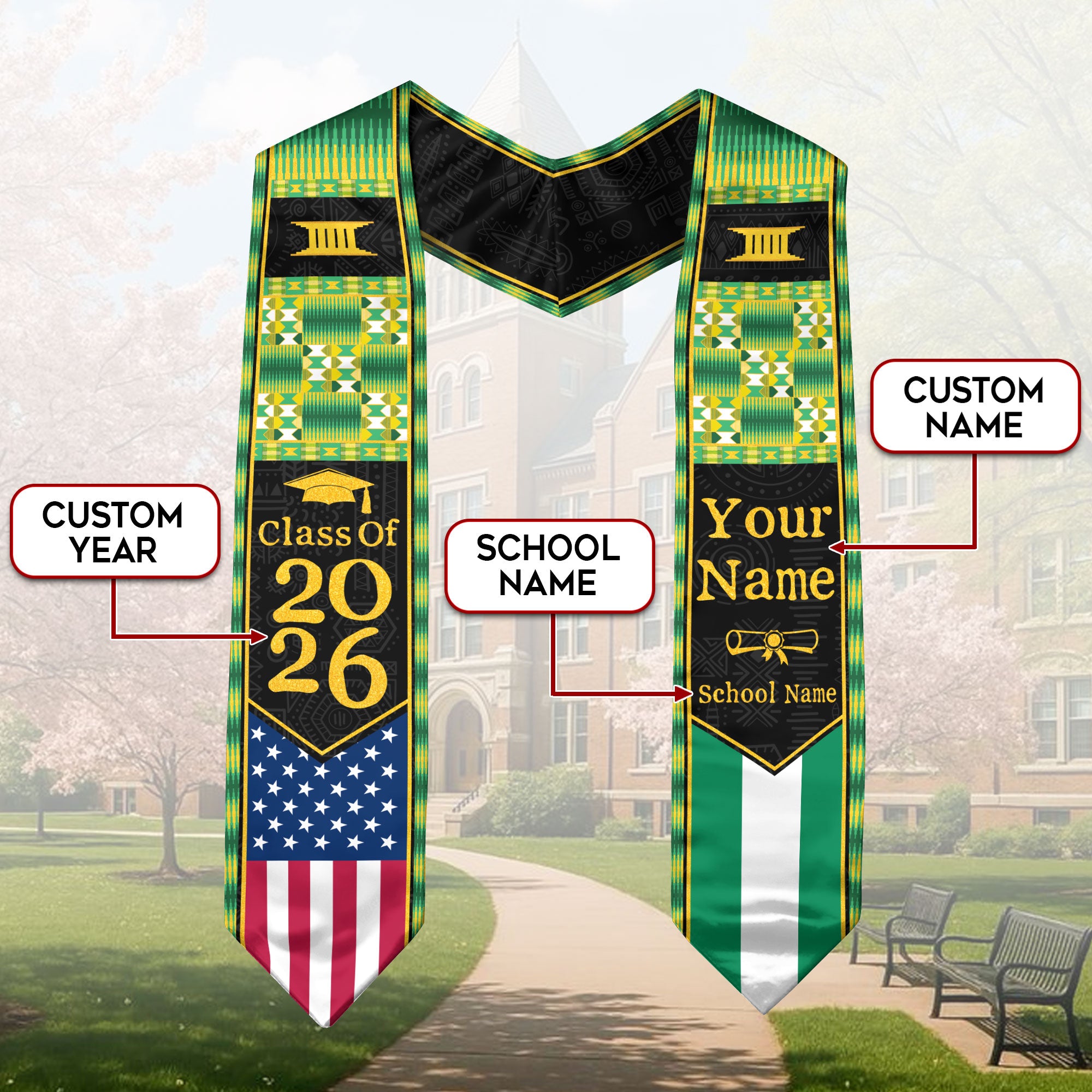 Customized Nigerian Graduation Stole with National Flag Inspired Style, Graduation Sash 2026