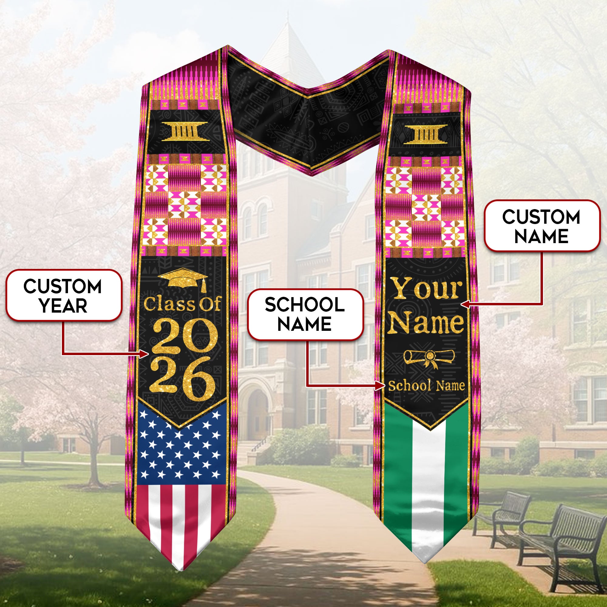 Customized Nigeria Graduation Sash Highlighting Traditional Flag Accents, Ceremony Stole 2026