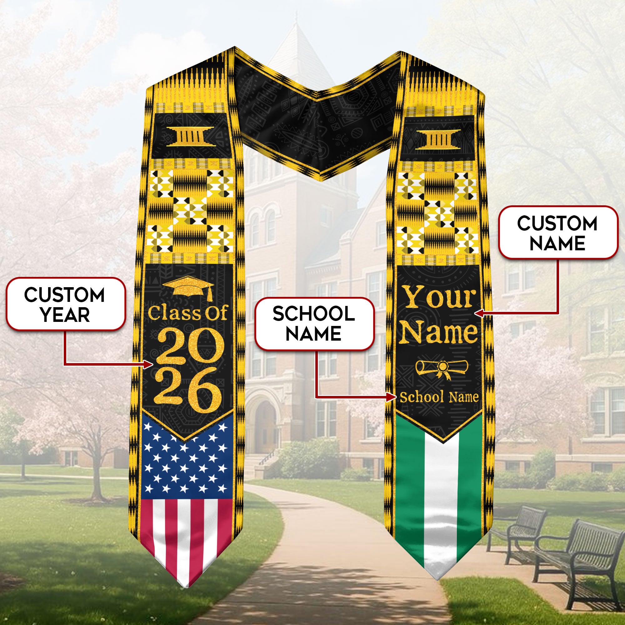 Customized Nigeria Graduation Stole with Patriotic Flag Color Design, Graduation Sash 2026
