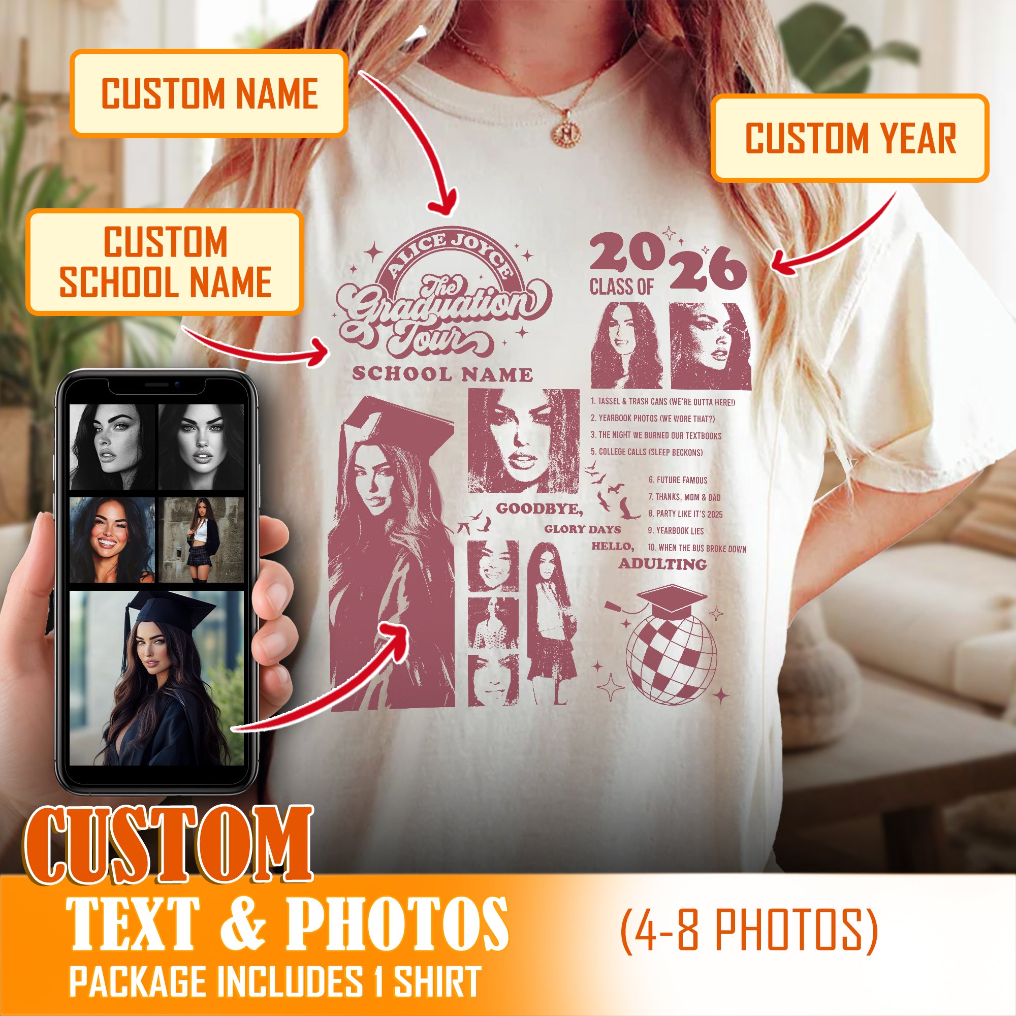 Custom Graduation Tour Shirt 2026 - Personalized Eras Style Graduate Photo T-Shirt