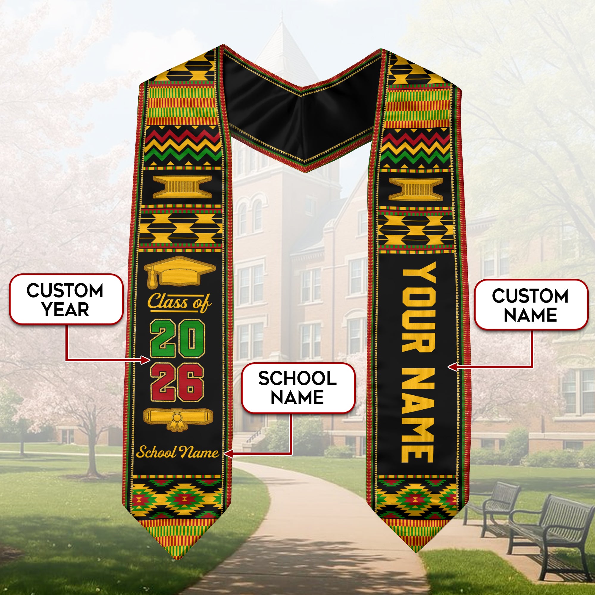 Africa Graduation Stole 2026, African Flag Sash, Tailored Detail for Class of 2026 Grads