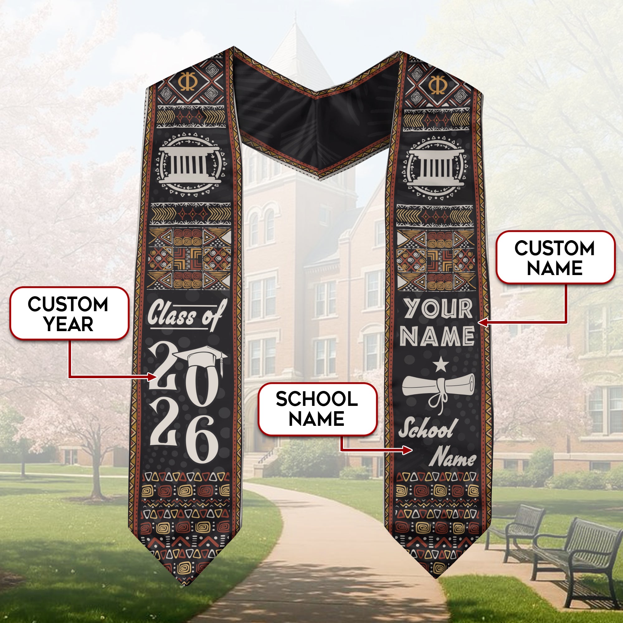 African Flag Graduation Sash 2026, Africa Stole, Signature Custom Finish for Graduates