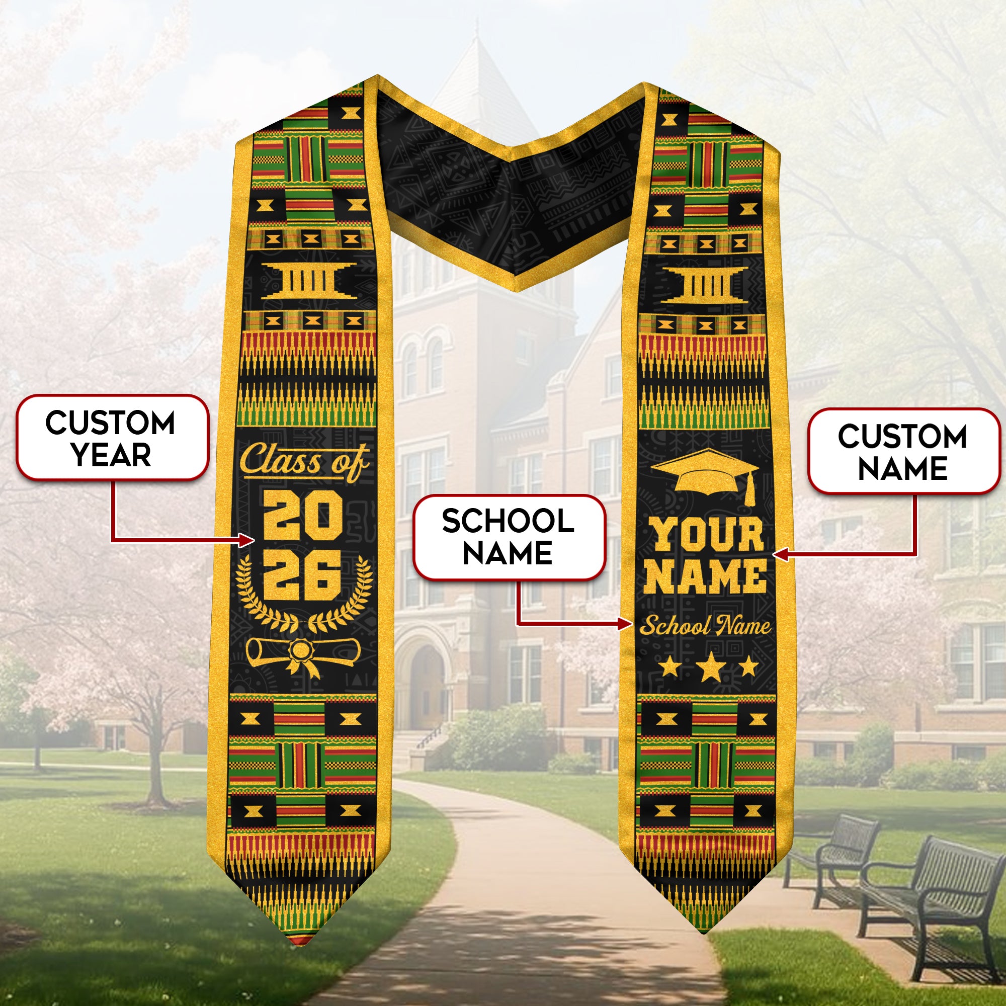 Class of 2026 Africa Graduation Sash, African Flag Stole, Custom-Ready Graduation Style