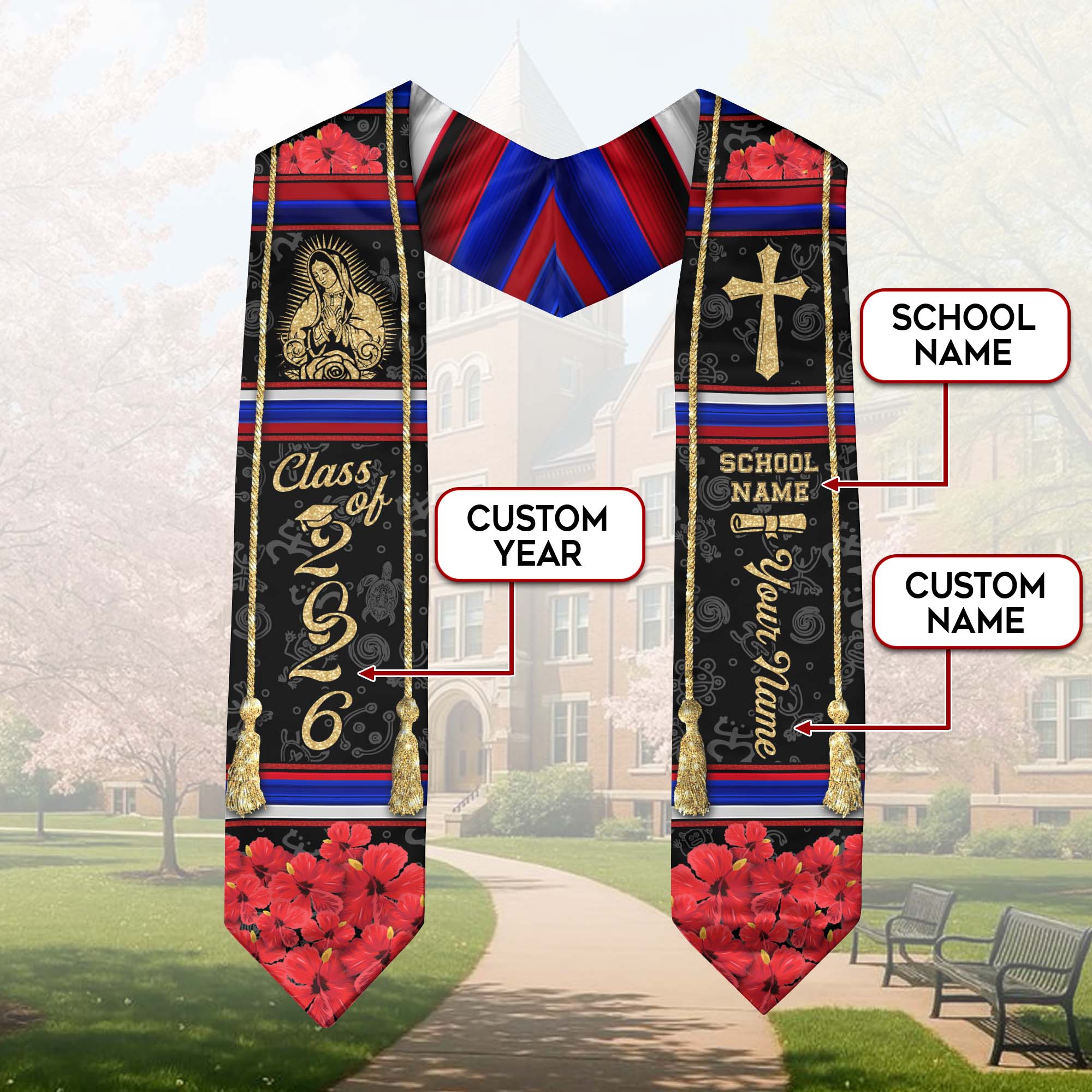 Puerto Rico Graduation Stole 2026, Puerto Rican Flag Sash, Custom Trim for Class of 2026