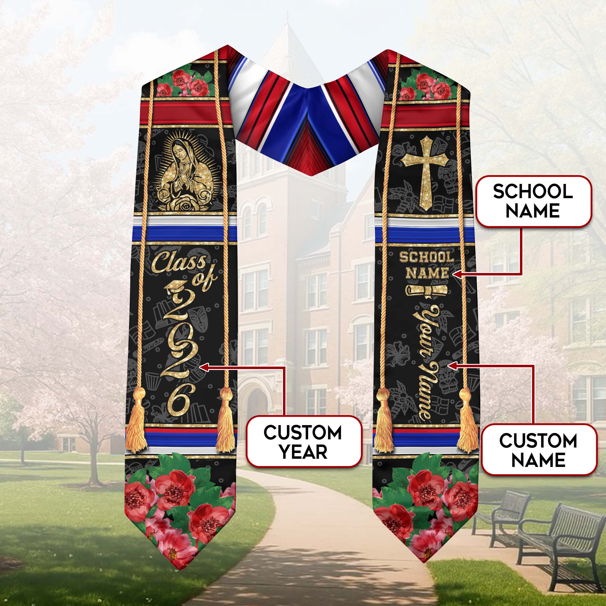 Customized Dominican Republic Graduation Stole, Dominican Flag Stole for Class of 2026 Ceremony