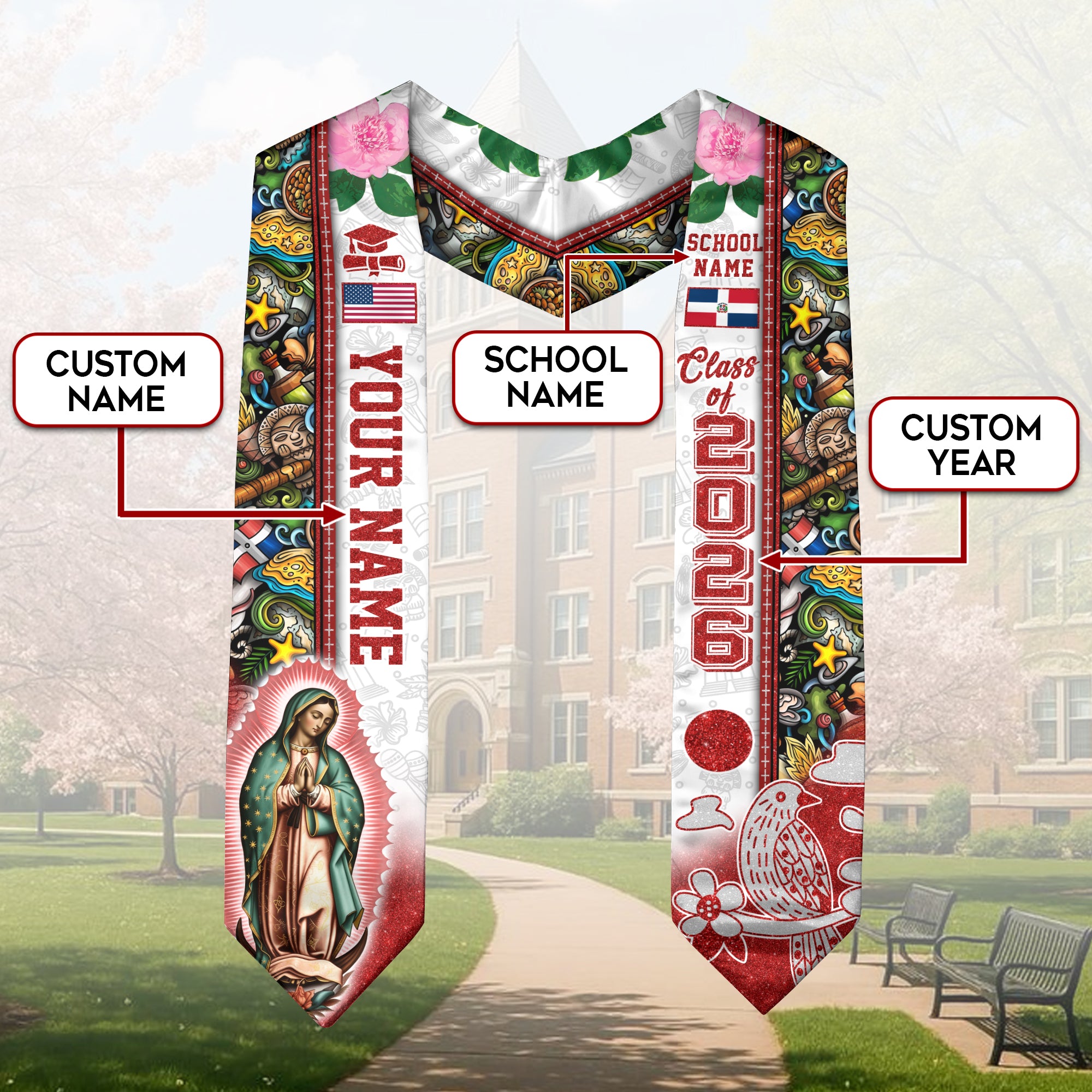 Dominican Graduation Stole 2026, Dominican Flag Sash, Custom Touch Option for Class of 2026