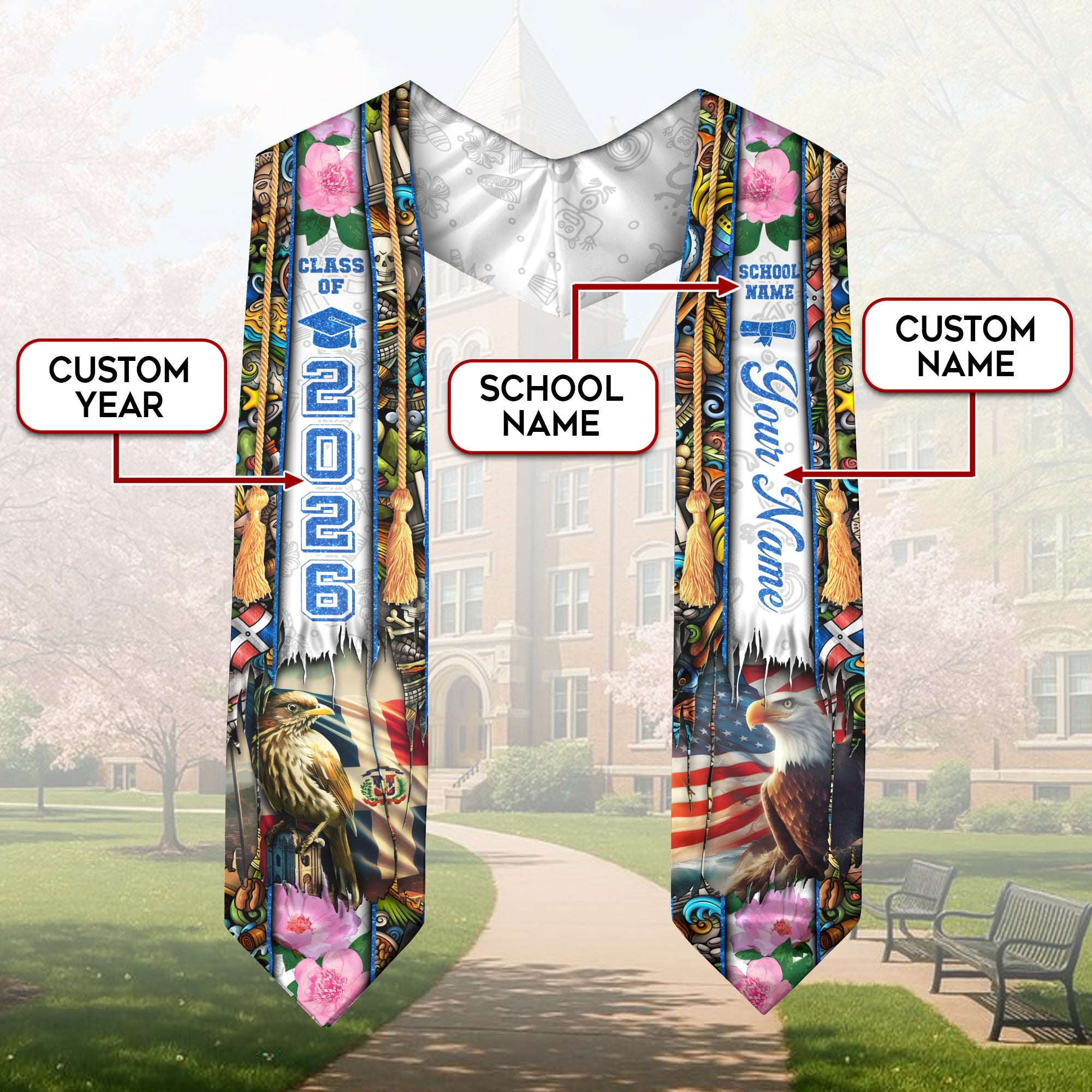 Dominican Graduation Sash 2026, Dominican Flag Graduation Stole, Custom Finish for Graduates