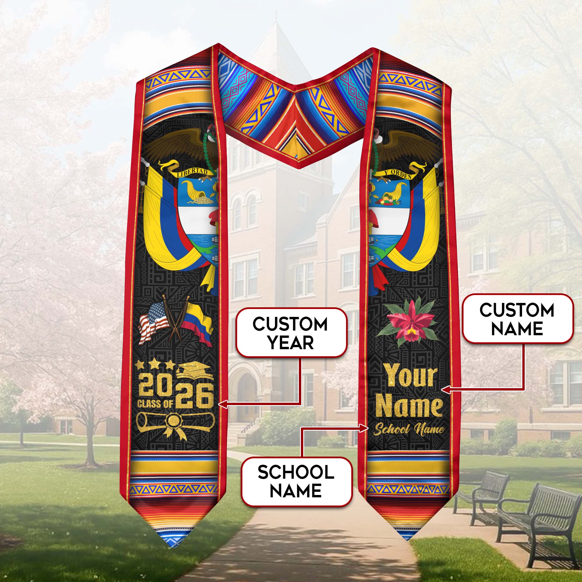 Colombia Graduation Stole 2026, Colombian Flag Sash, Personalized Gift for Grads