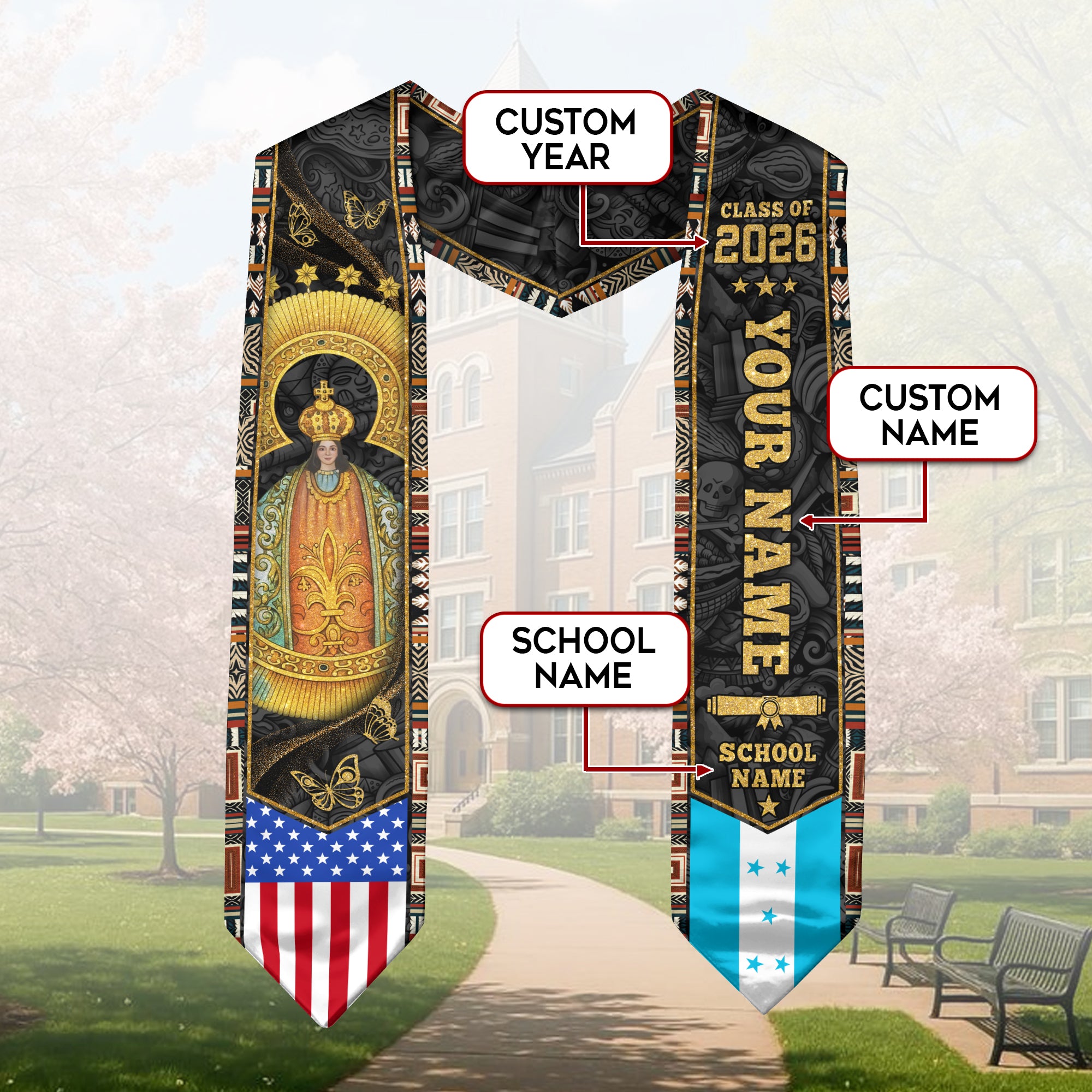 Honduran Flag Graduation Sash 2026, Honduras Graduation Stole, Bespoke Touch for Grads