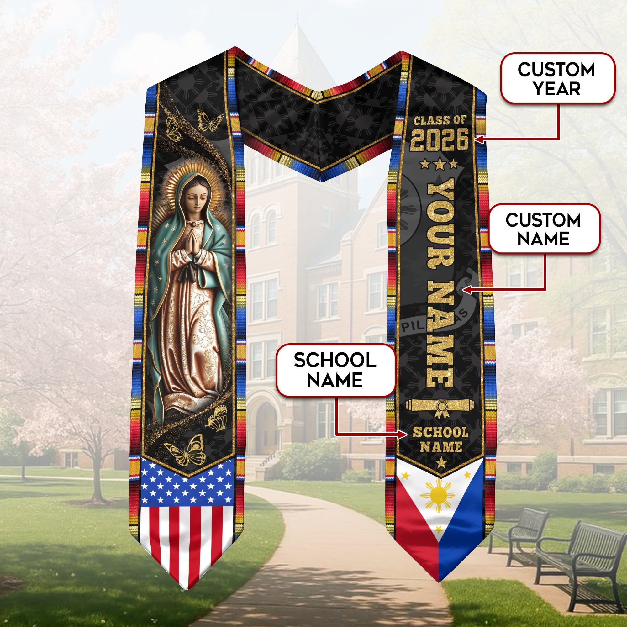 Filipino Flag Graduation Sash 2026, Philippines Graduation Stole, Bespoke Touch for Grads