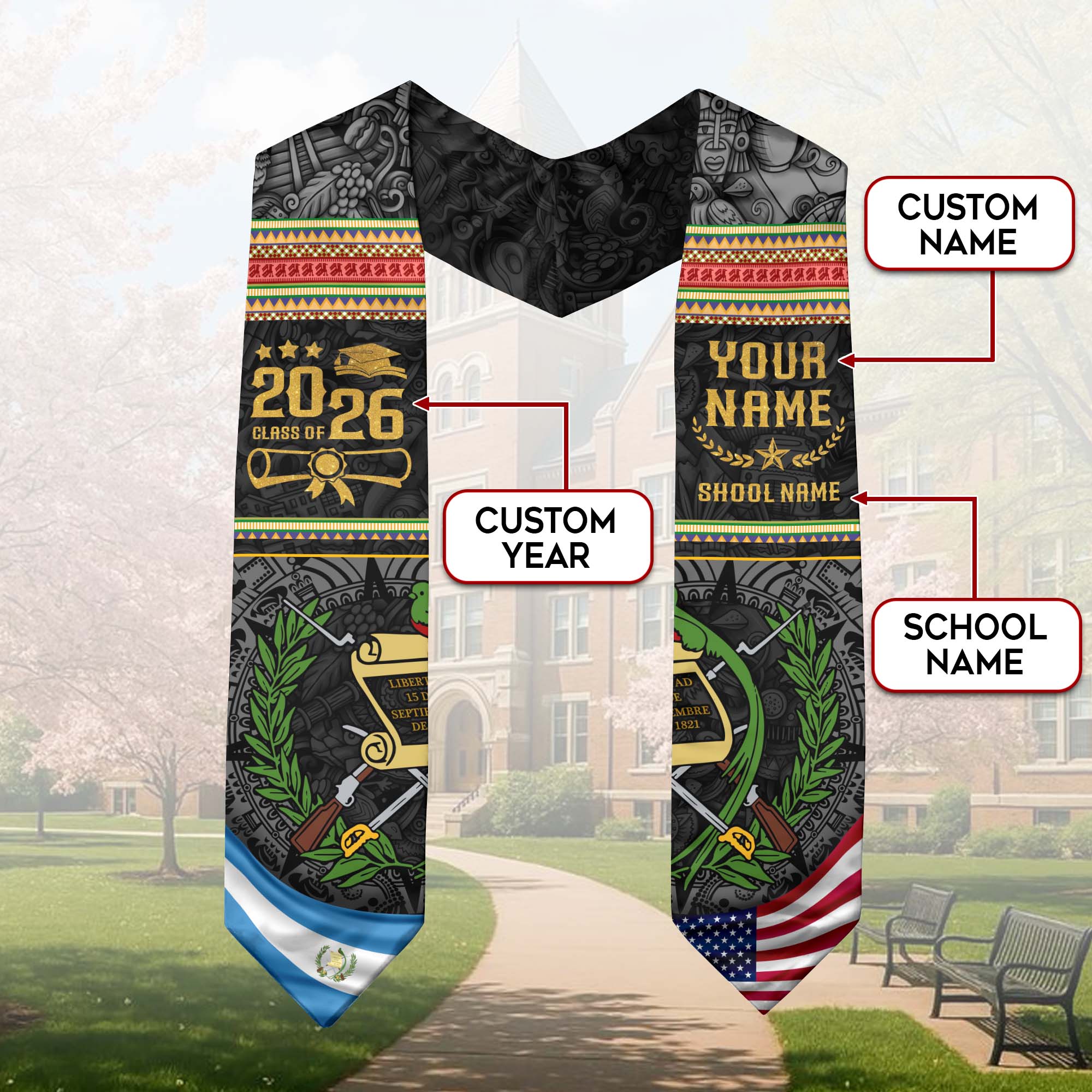 Guatemala Graduation Sash 2026, Guatemalan Flag Graduation Stole, Custom Finish Grads