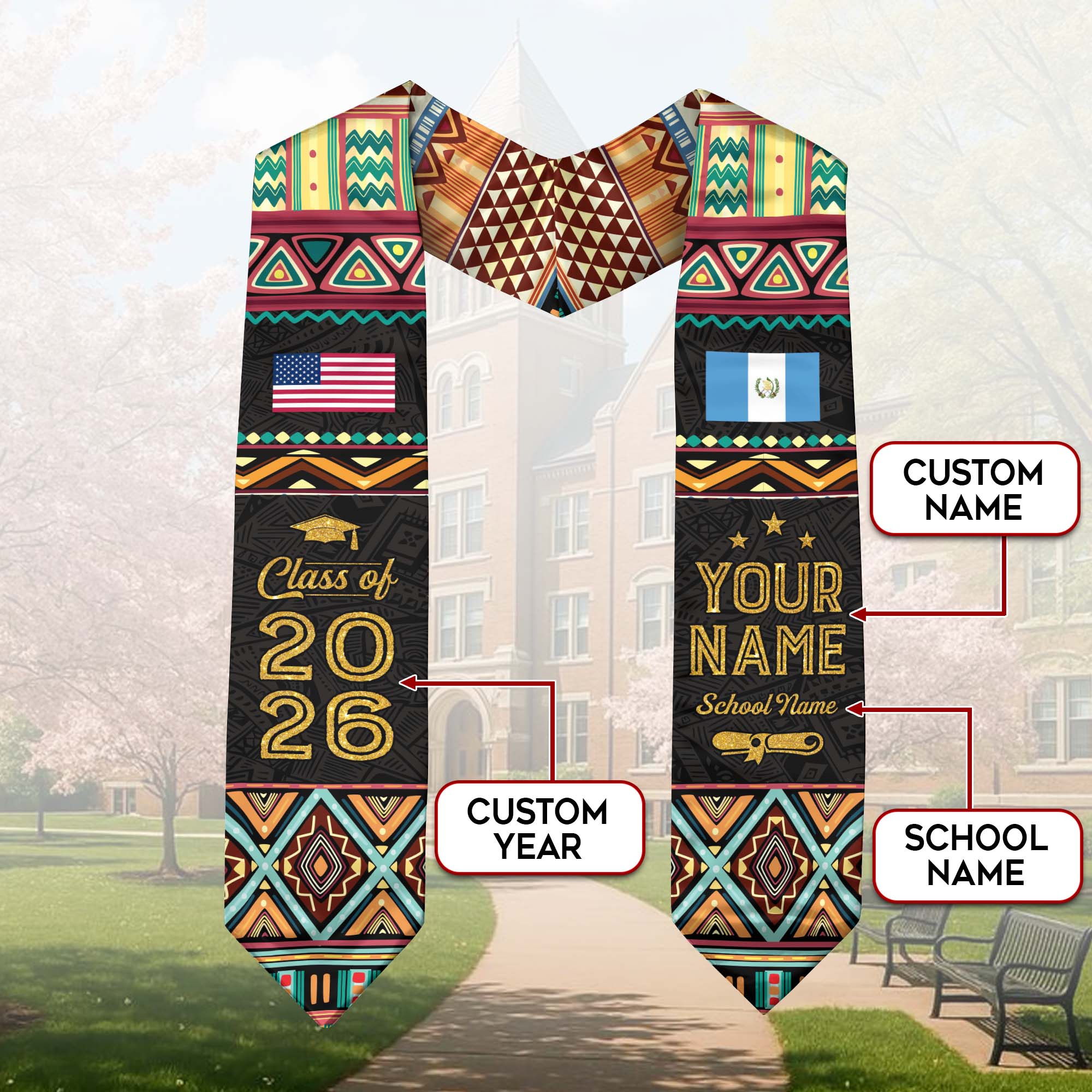 Guatemala Flag Graduation Stole 2026, Guatemalan Stole Sash, Custom Detail Choice 2026