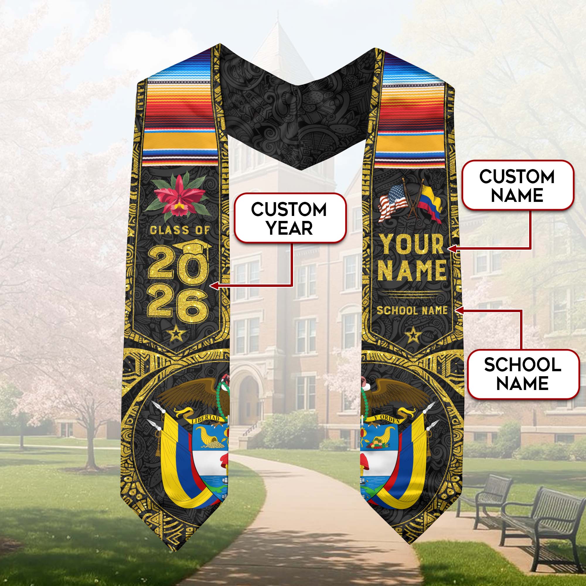 Colombia Graduation Sash 2026, Colombian Flag Graduation Stole, Custom Accent for 2026