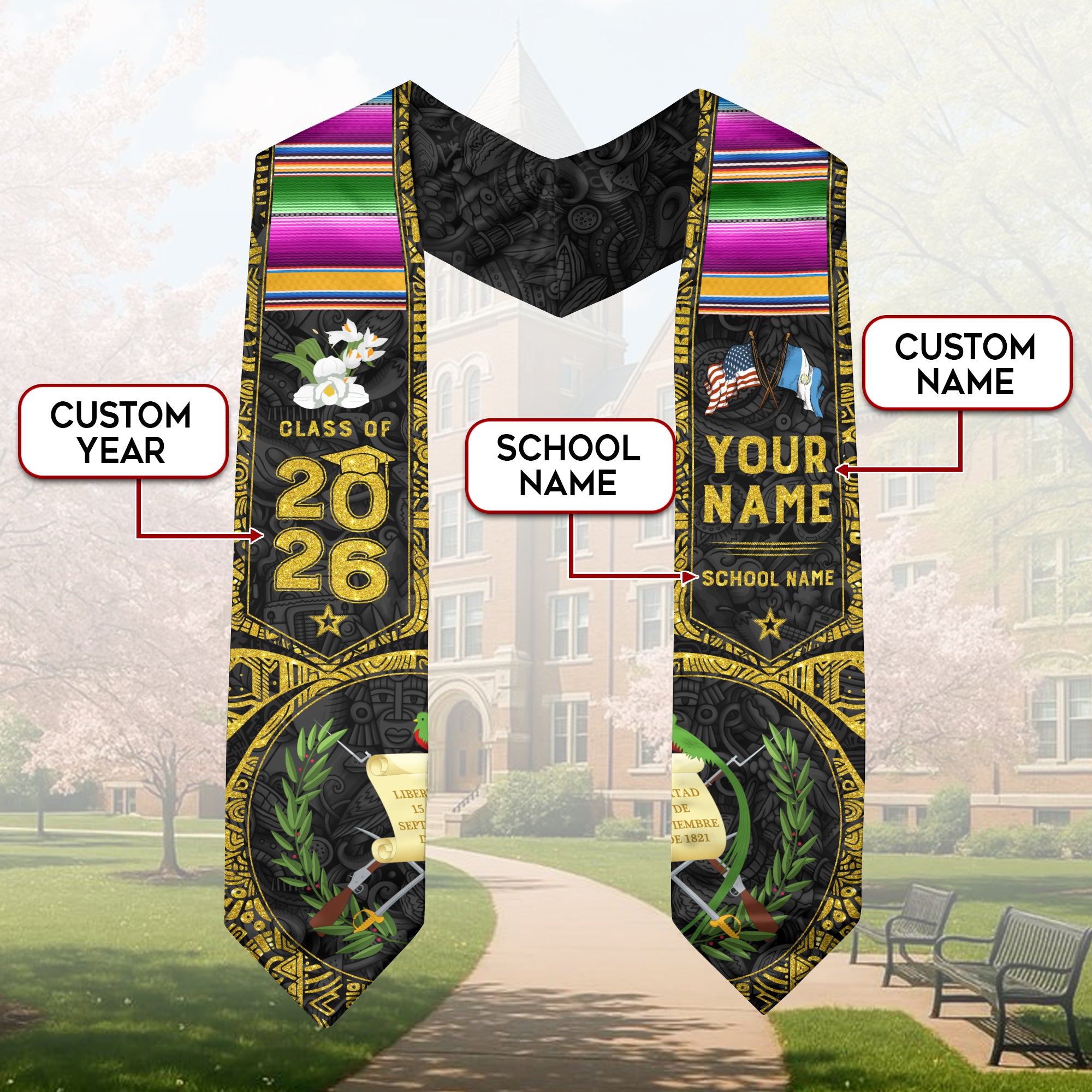 Guatemala Flag Graduation Sash 2026, Guatemala Graduation Stole, Bespoke Touch for Grads