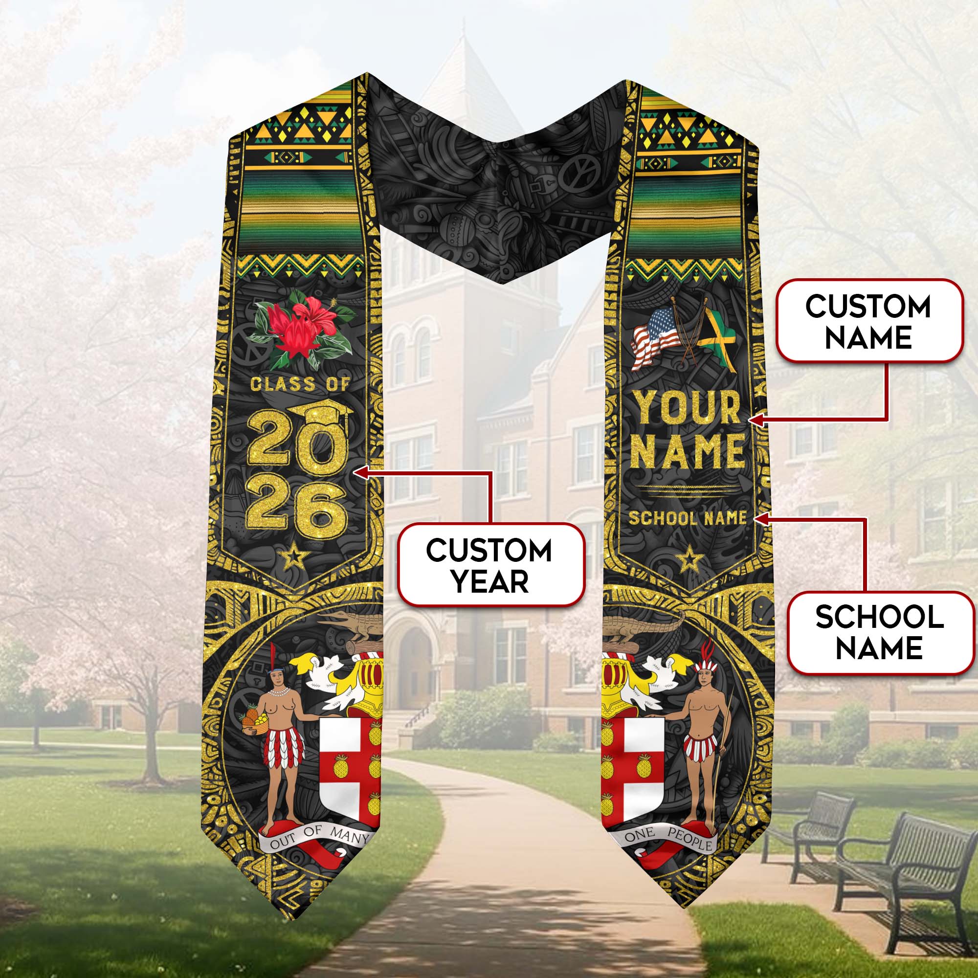Jamaica Graduation Stole 2026, Jamaican Flag Sash, Personalized Gift for Graduates