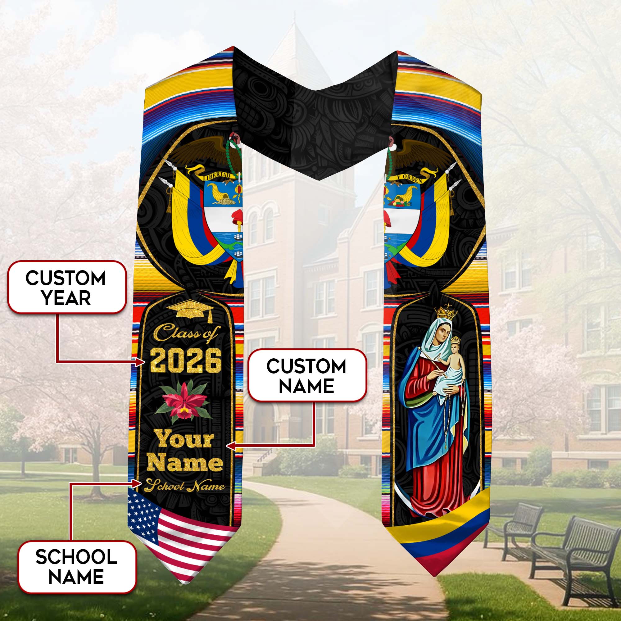 Colombian Graduation Stole 2026, Colombia Flag Sash, Custom Detail Choice for Class of 2026