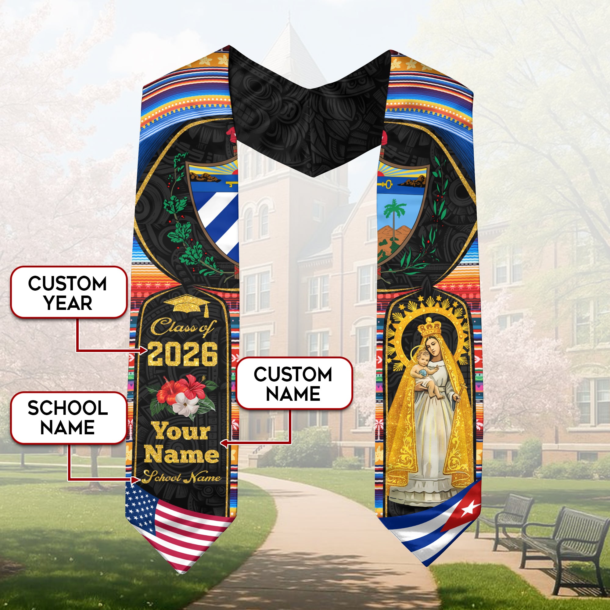 Cuba Graduation Stole 2026, Cuban Flag Sash, Custom-Ready Style for Class of 2026