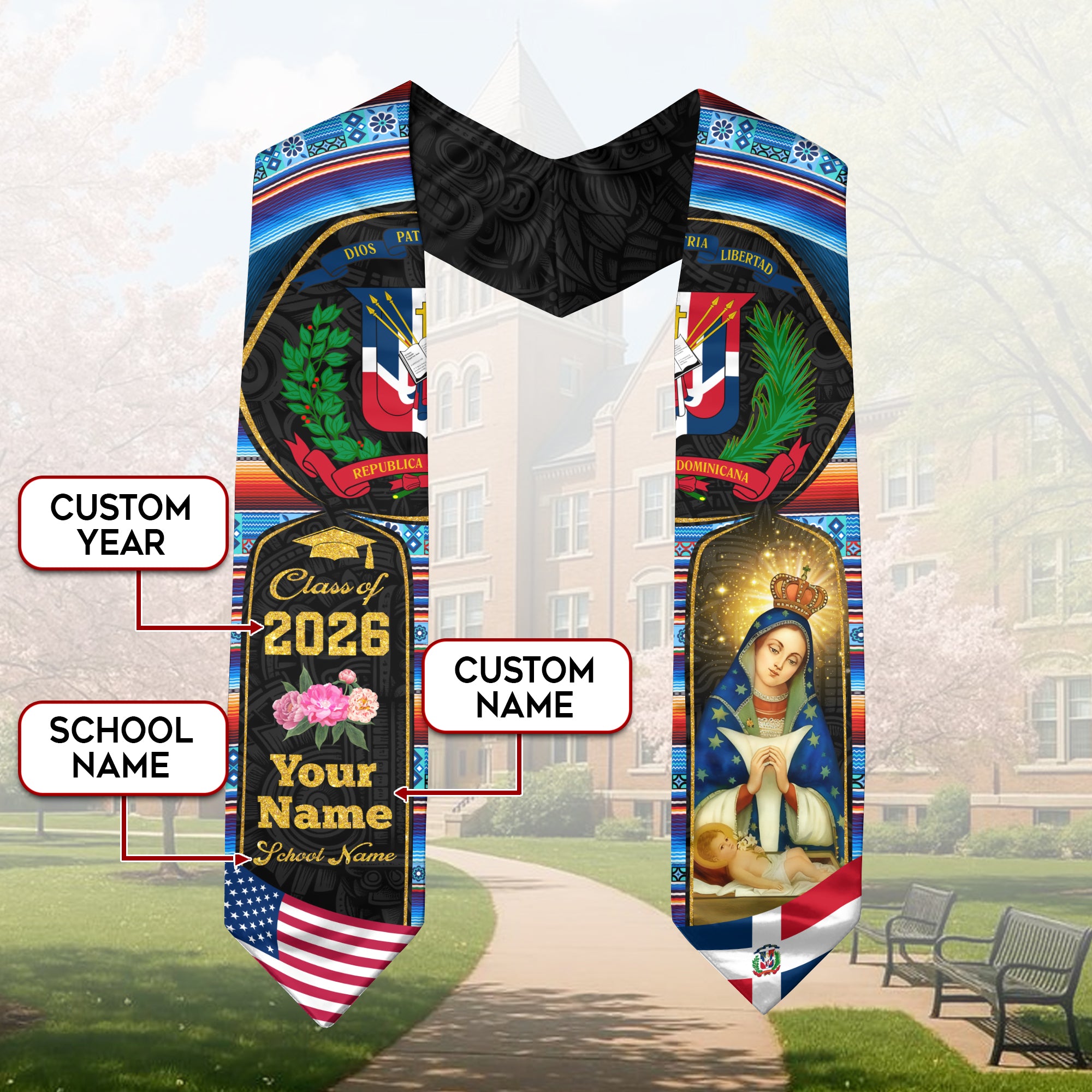 Dominican Graduation Stole 2026, Dominican Flag Sash, Custom-Ready Style for 2026