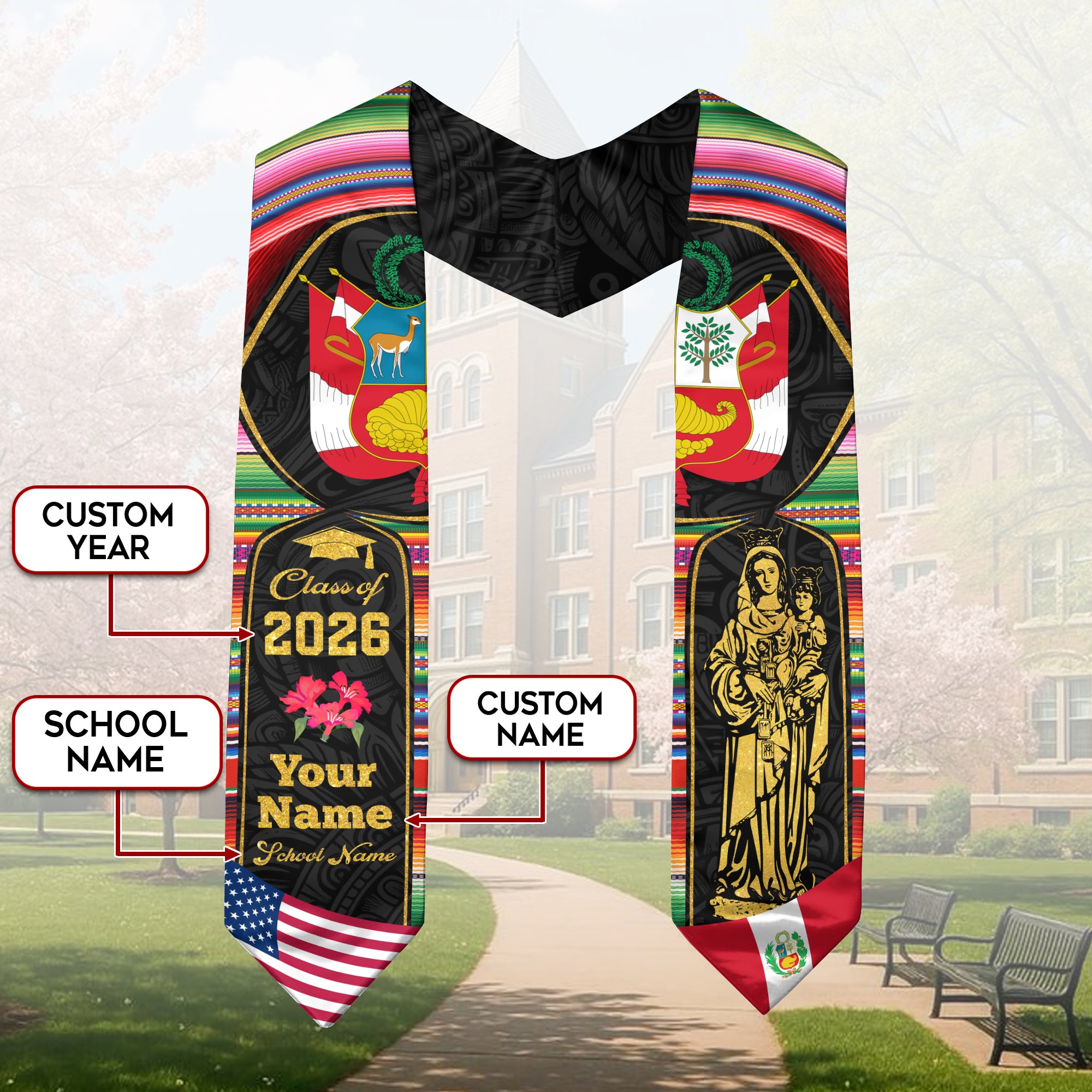 Peruvian Graduation Stole 2026, Peru Flag Sash, Personalized Touch for 2026 Graduates