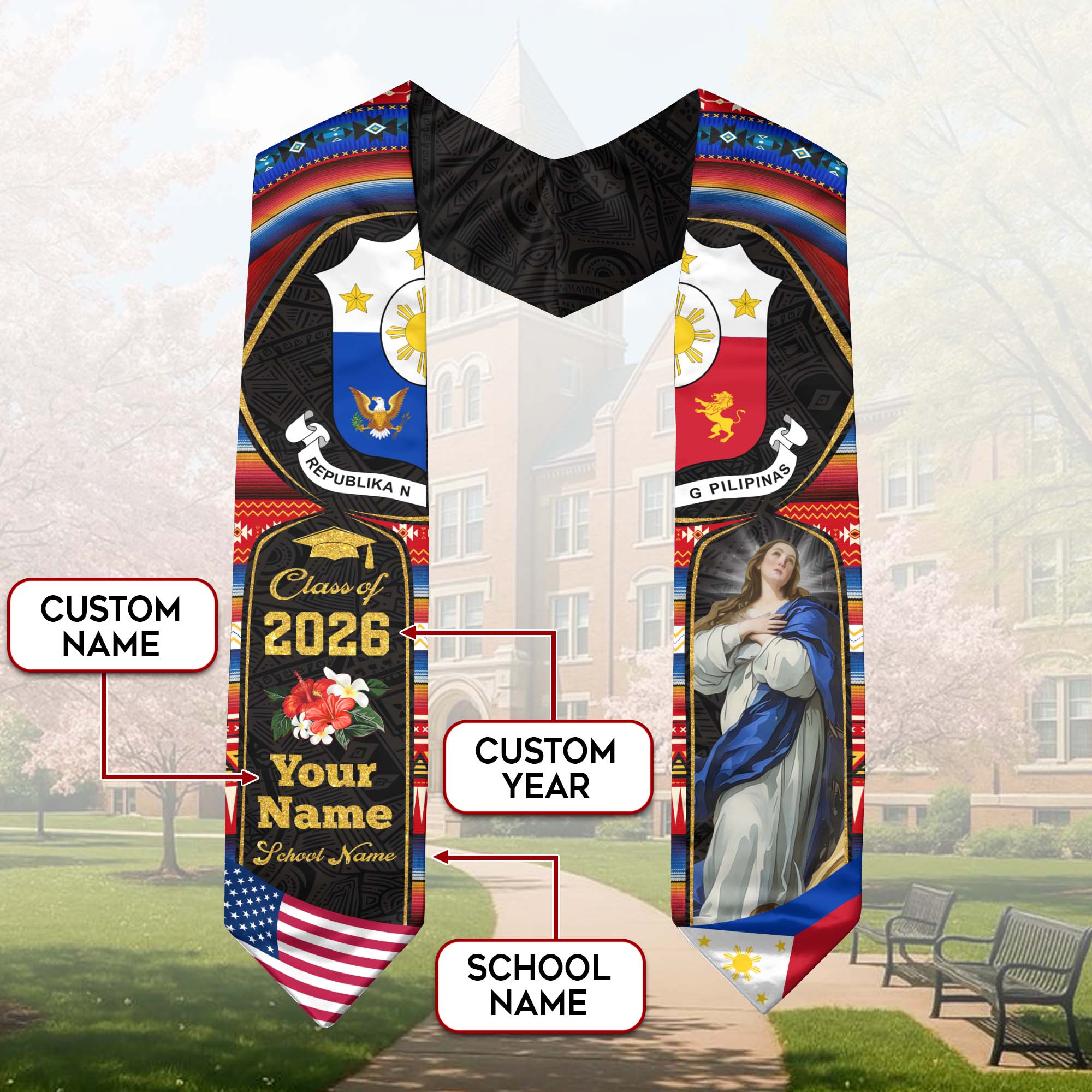 Filipino Flag Graduation Sash 2026, Philippines Graduation Stole, Bespoke Touch for Grads