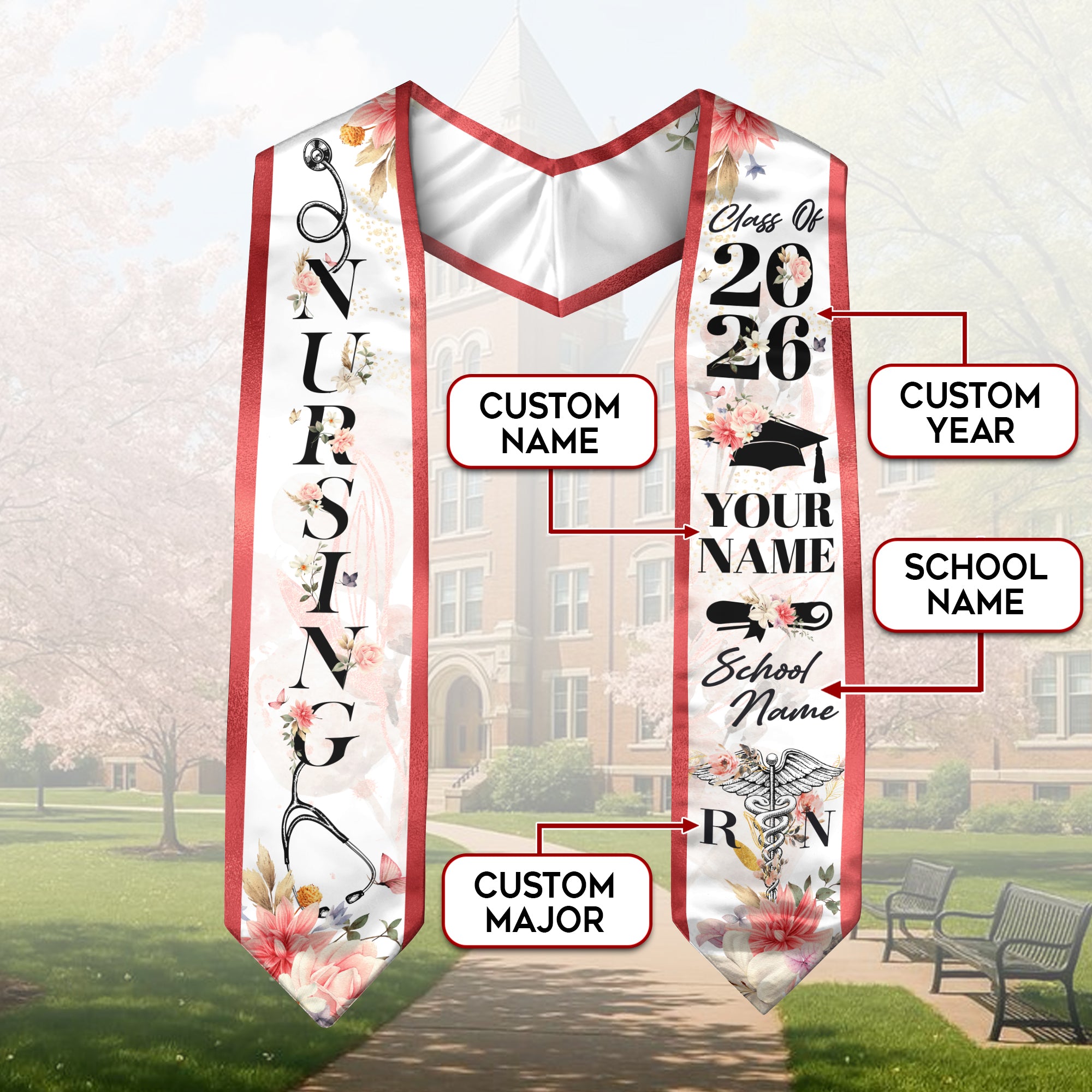 Custom RN Graduation Stole 2026, Nursing Stole Sash for Nurses, Class of 2026 Gift