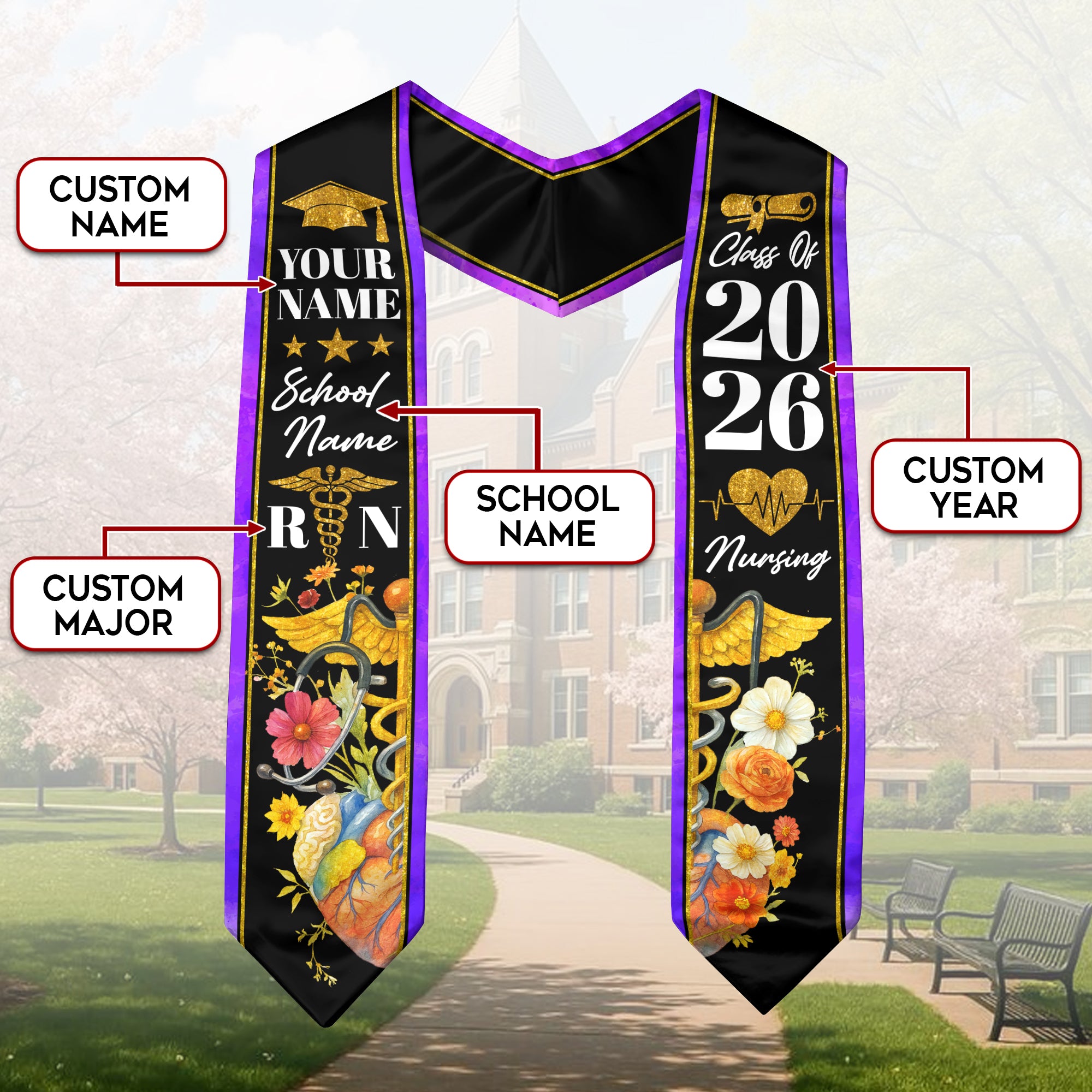 2026 Nursing Graduation Sash, Custom RN Nurse Stole, BSN Style for Class of 2026
