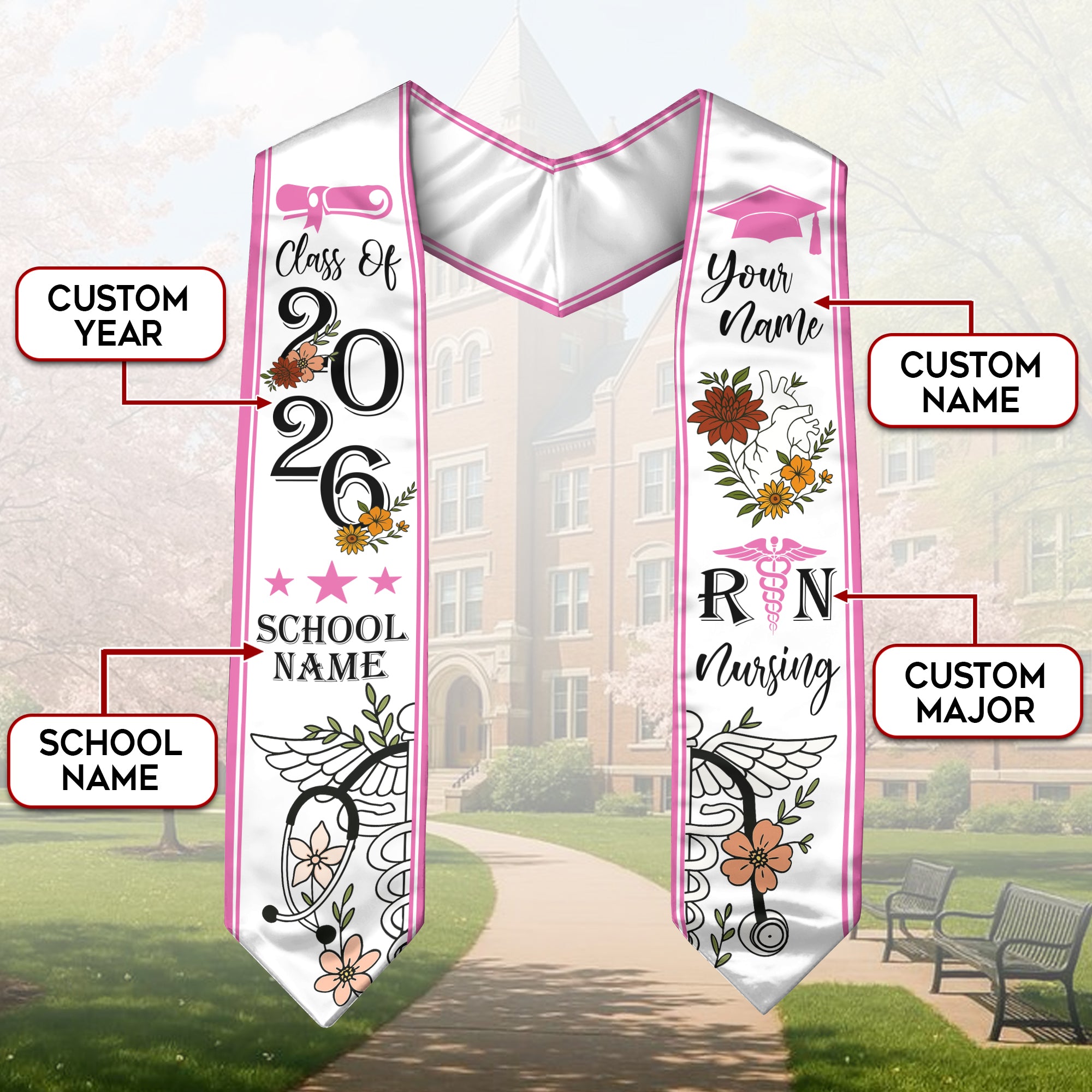 RN Nurse Graduation Sash 2026, Custom Nursing Stole, BSN Stole for Class of 2026
