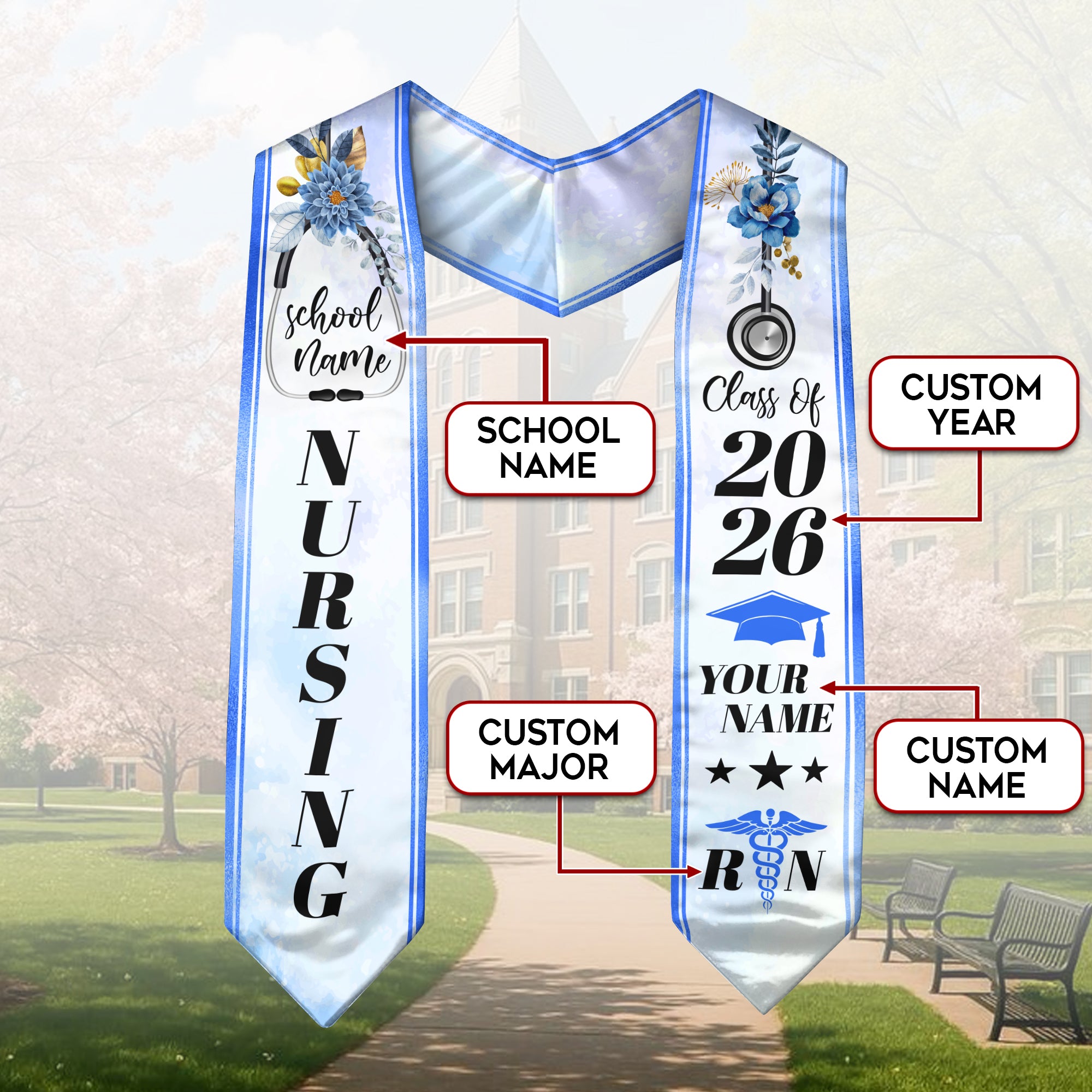 Custom Nursing Stole 2026 for Nurses, RN Graduation Sash, Keepsake for Class of 2026