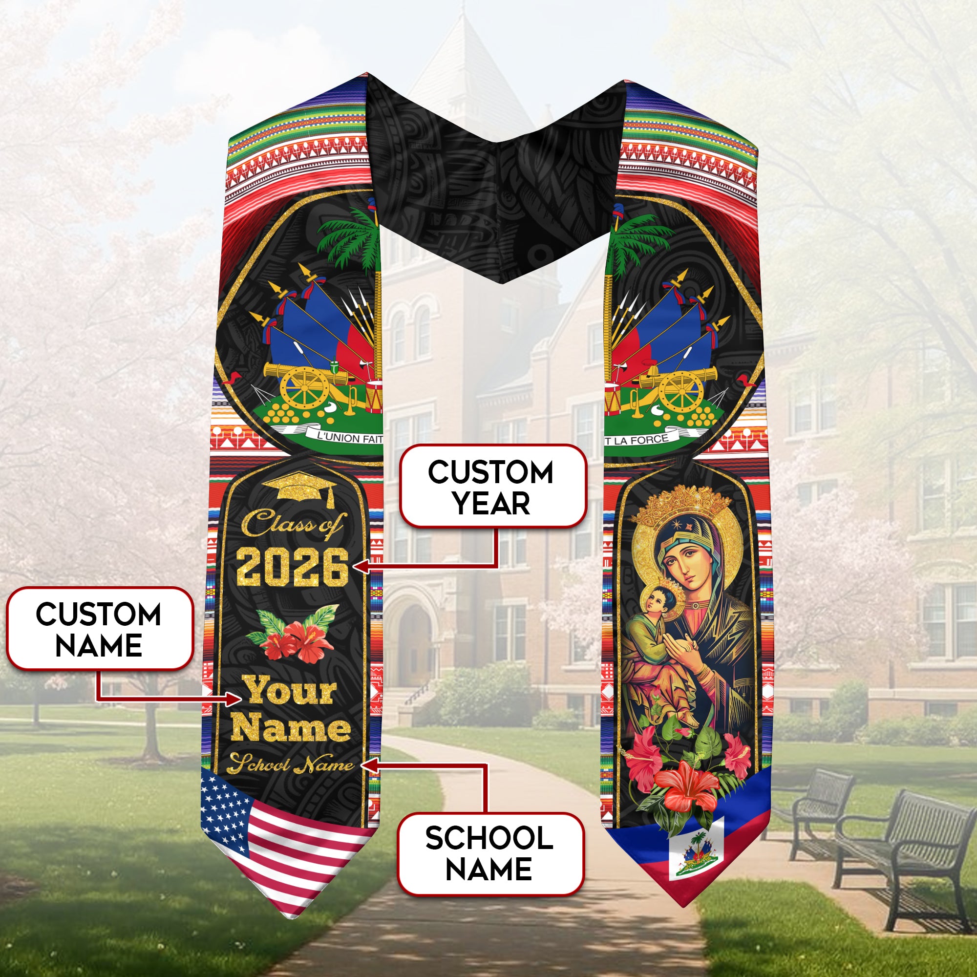 Puerto Rico Graduation Stole 2026, Puerto Rican Flag Sash, Tailored Detail for Grads