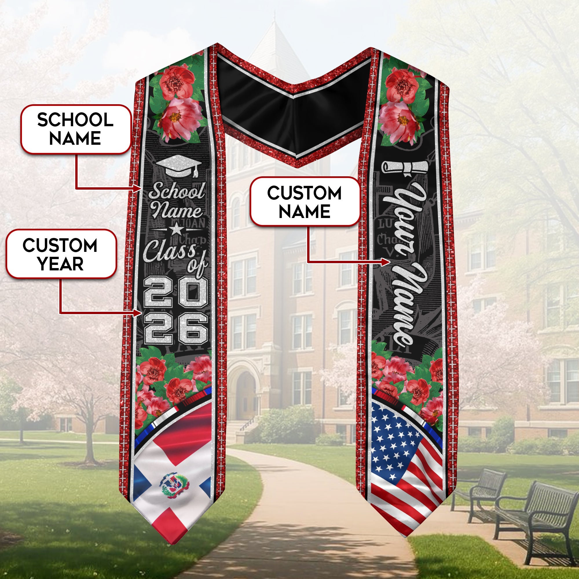 Class of 2026 Dominican Graduation Sash, Dominican Flag Stole, Custom-Ready Style