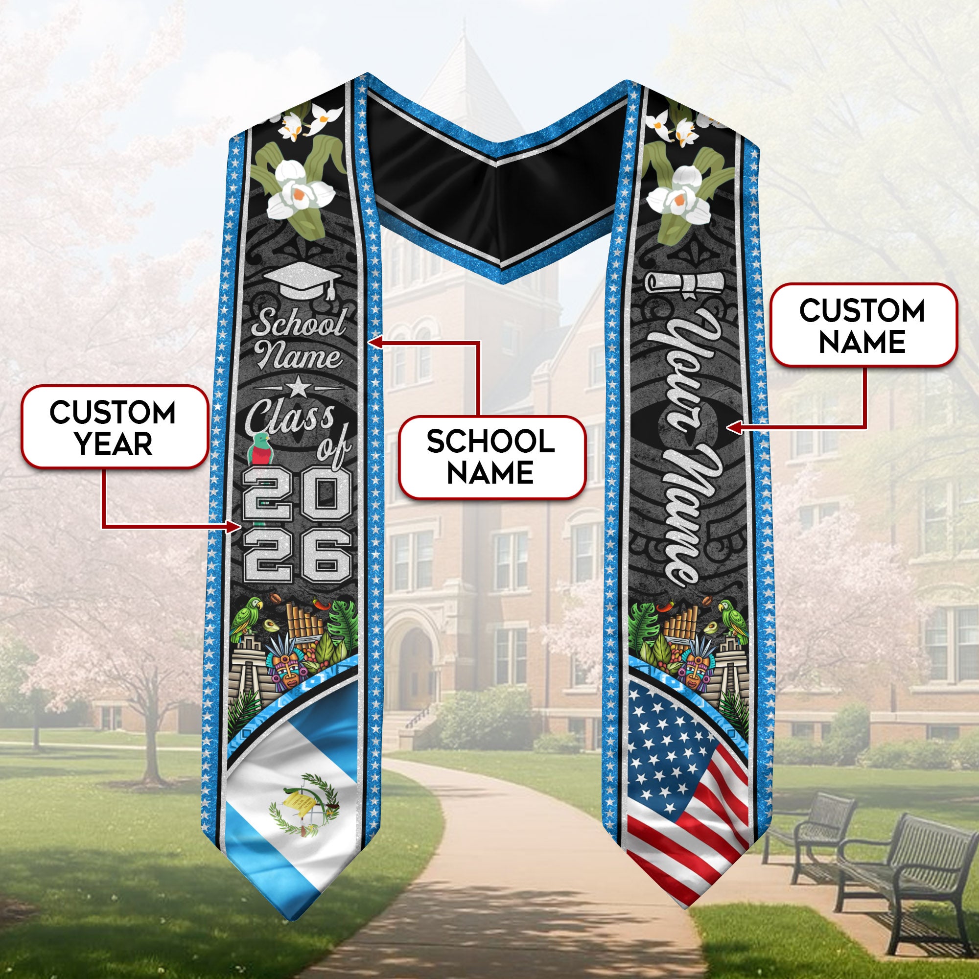 Guatemala Graduation Sash 2026, Guatemalan Flag Stole, Signature Finish for Graduates