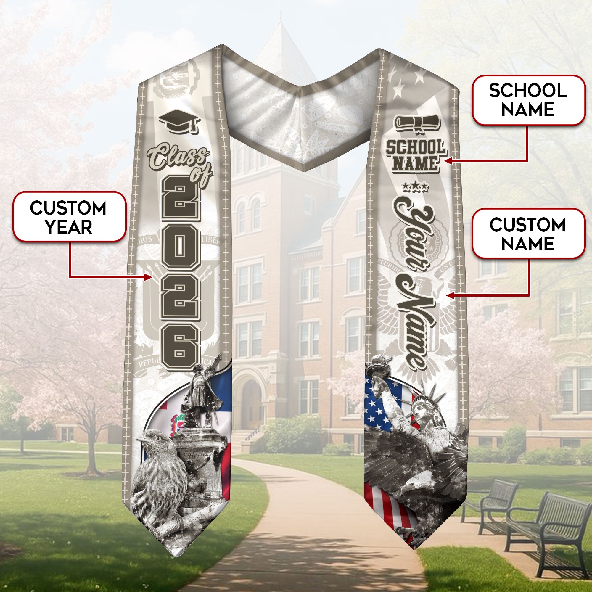 Dominican Flag Graduation Stole 2026, Dominican Grad Sash, Signature Custom Finish